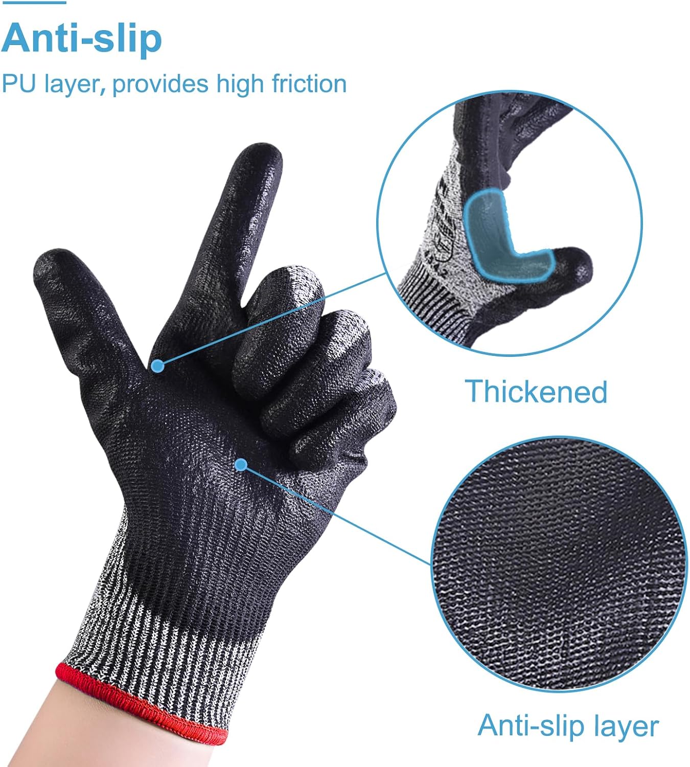 Detalle de Donfri Cut Resistant Gloves Level 5 (PU palm) – comfortable ANSI A4 / EN388 work gloves for precision tasks
