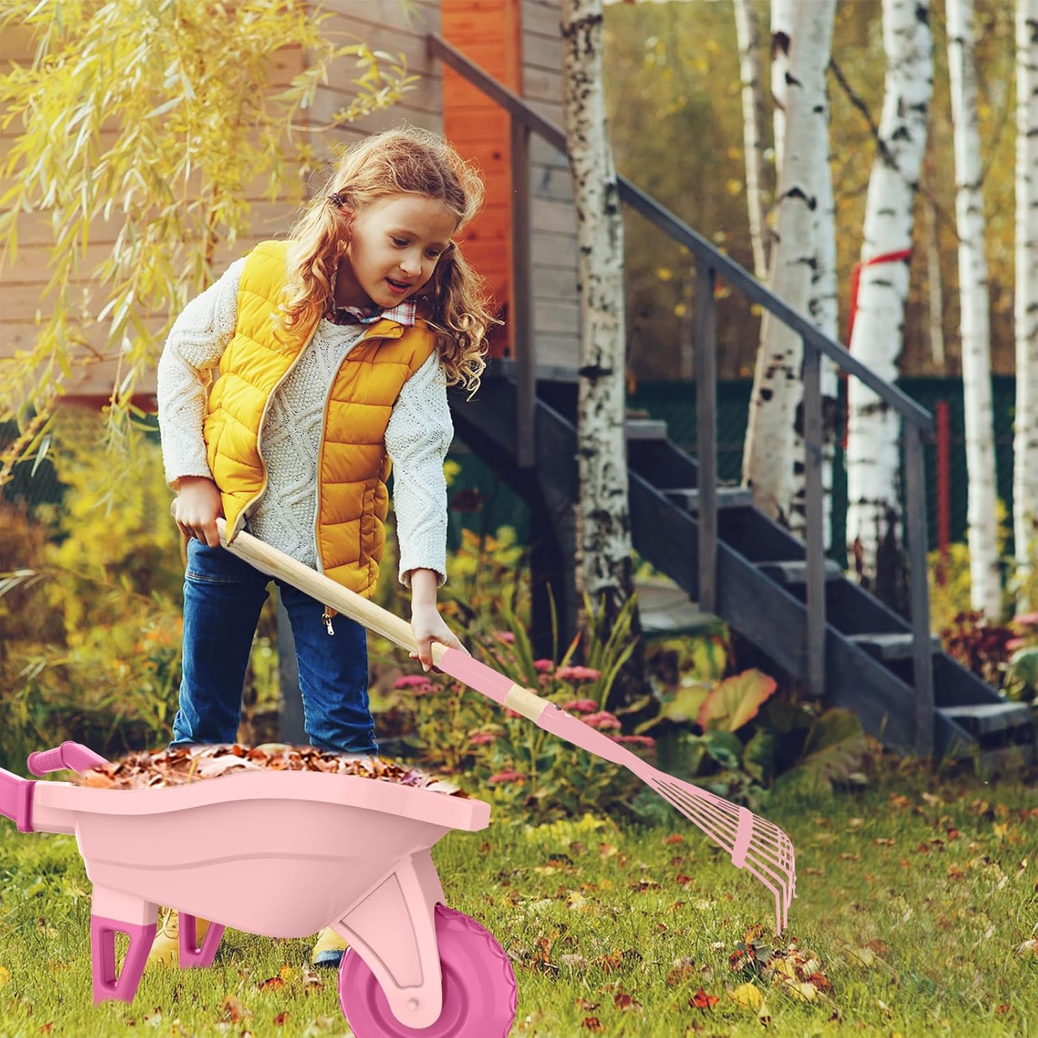 Thumbnail 4 de Qtioucp Kids Gardening Tools Set with Wheelbarrow 27.6