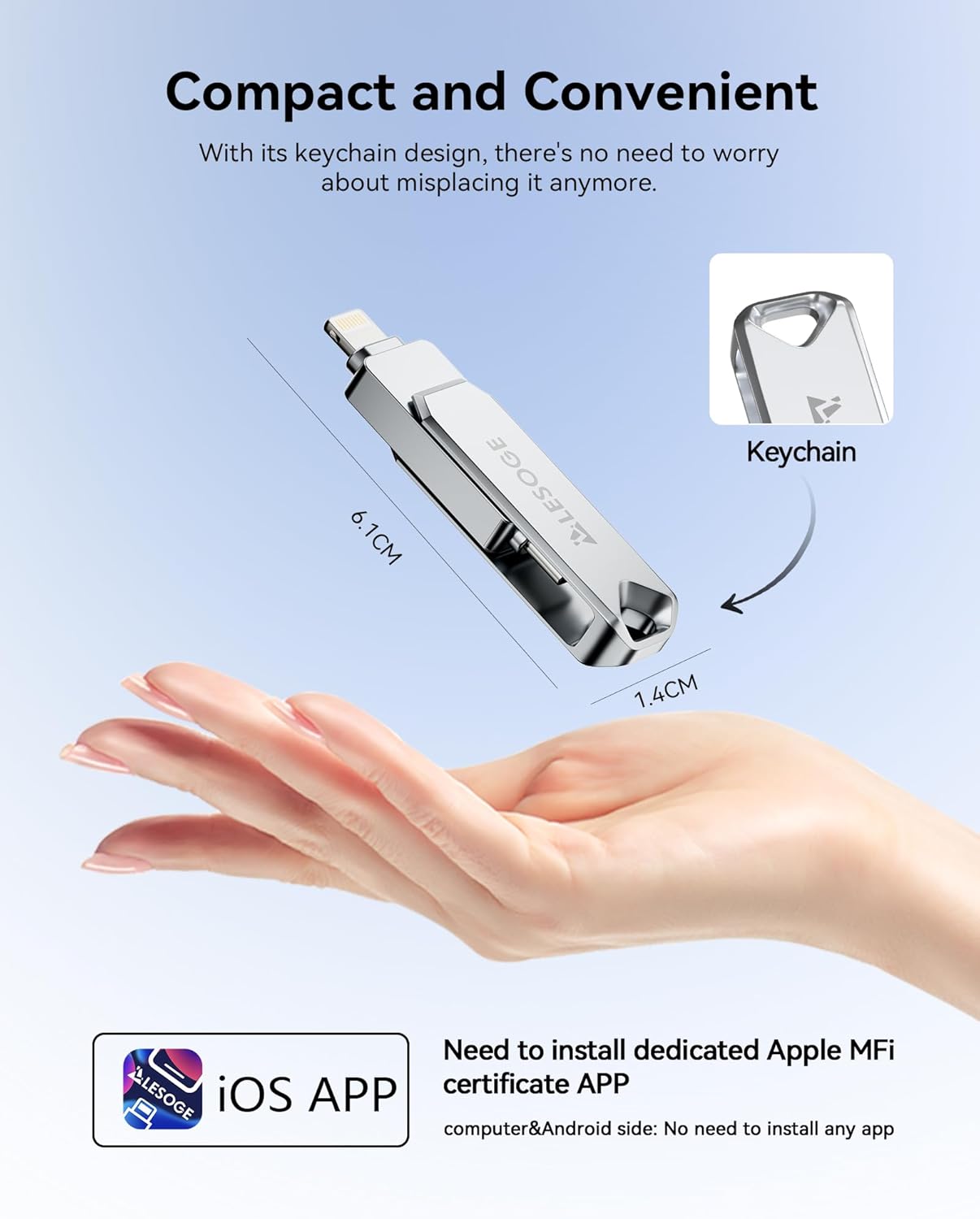 Thumbnail 6 de MFi Certified 256GB iPhone Photo Stick Flash Drive (Lightning + USB-C) — Grey