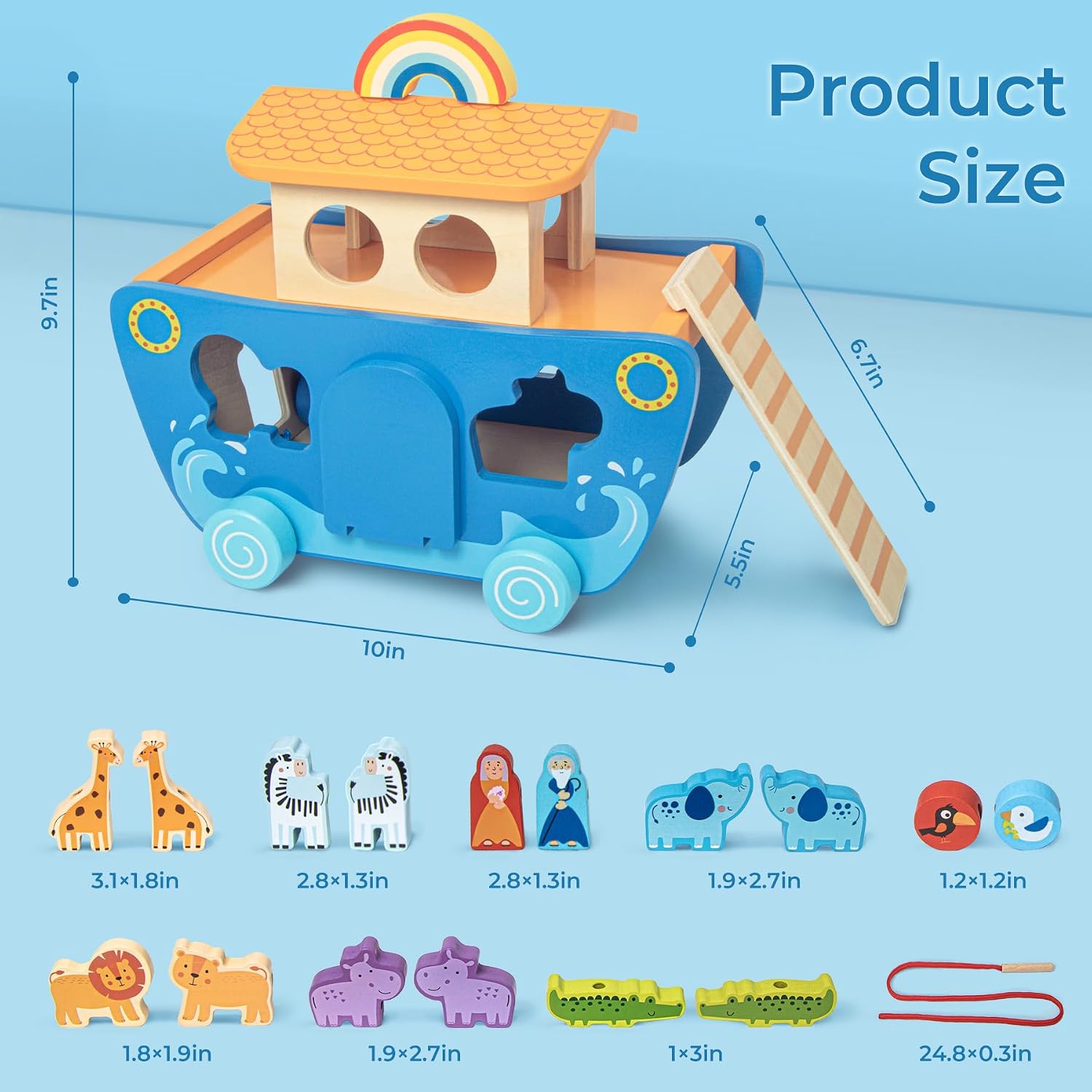 Detalle 2 de Tooysea Noah's Ark Wooden Shape Sorter 24 Pieces
