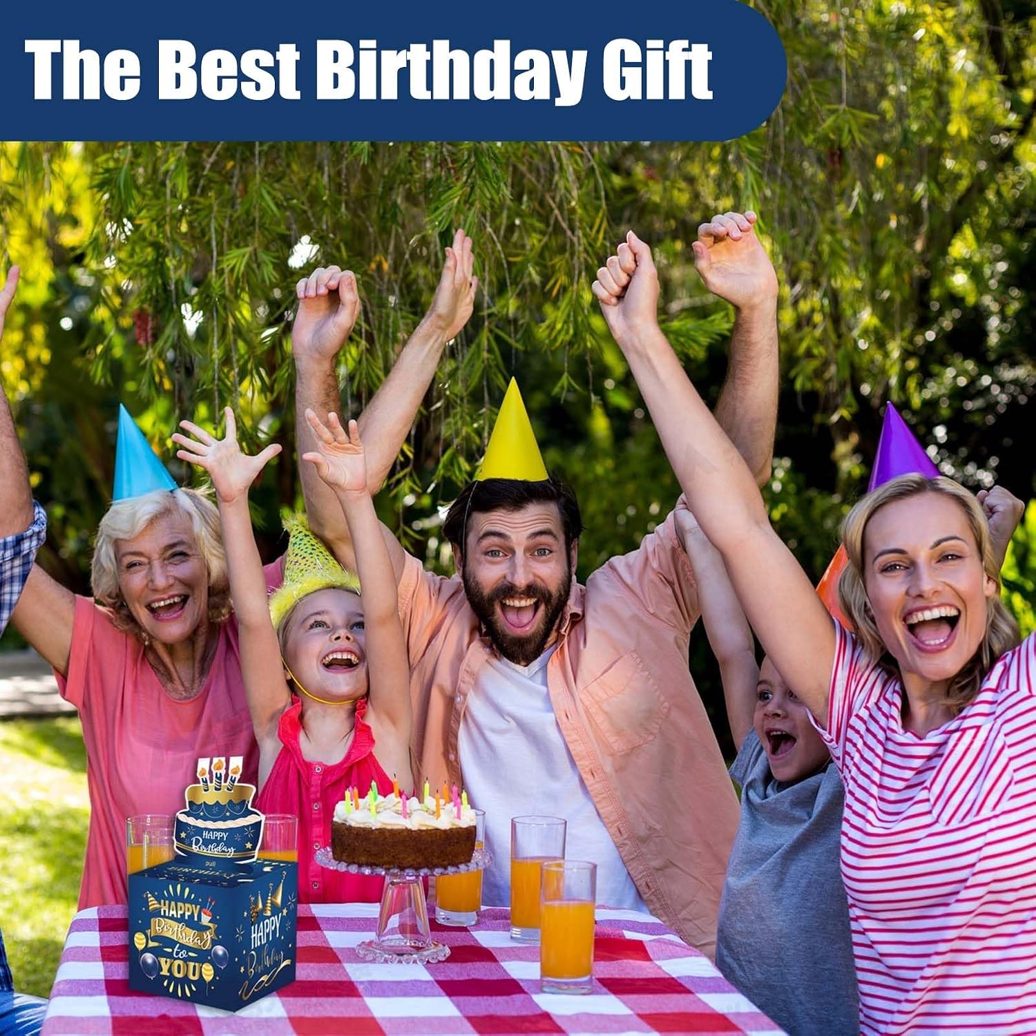 Detalle de Surprise Birthday Money Box Cash Gift Pull (Black) – 50 Transparent Pouches