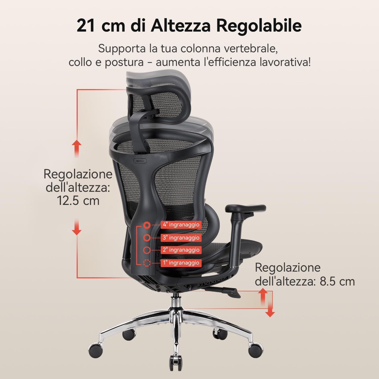 Thumbnail 4 de SIHOO Doro C300 sedia ergonomica da ufficio con supporto lombare dinamico, poggiatesta regolabile e braccioli 3D (2 confezioni, nero)