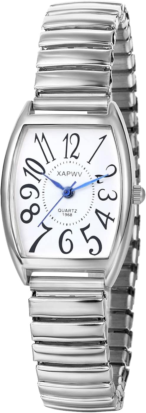 Detalle de Avaner Uhren Damen Rechteckig Stretchband – Elastische Armbanduhr mit Großziffern