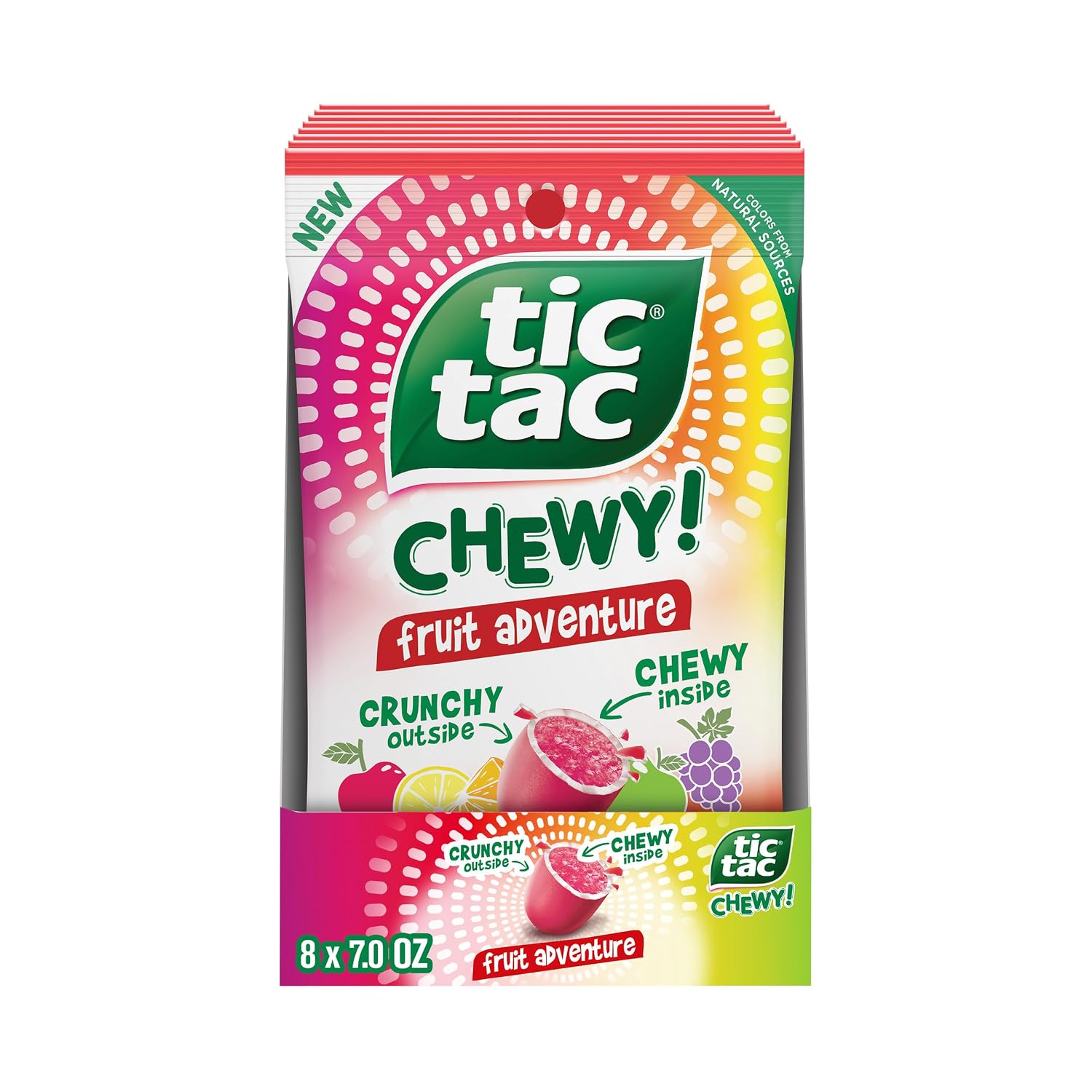Detalle de Tic Tac CHEWY! Fruit Adventure Candy, 8-Pack, Crunchy Shell and Fruity Chewy Center