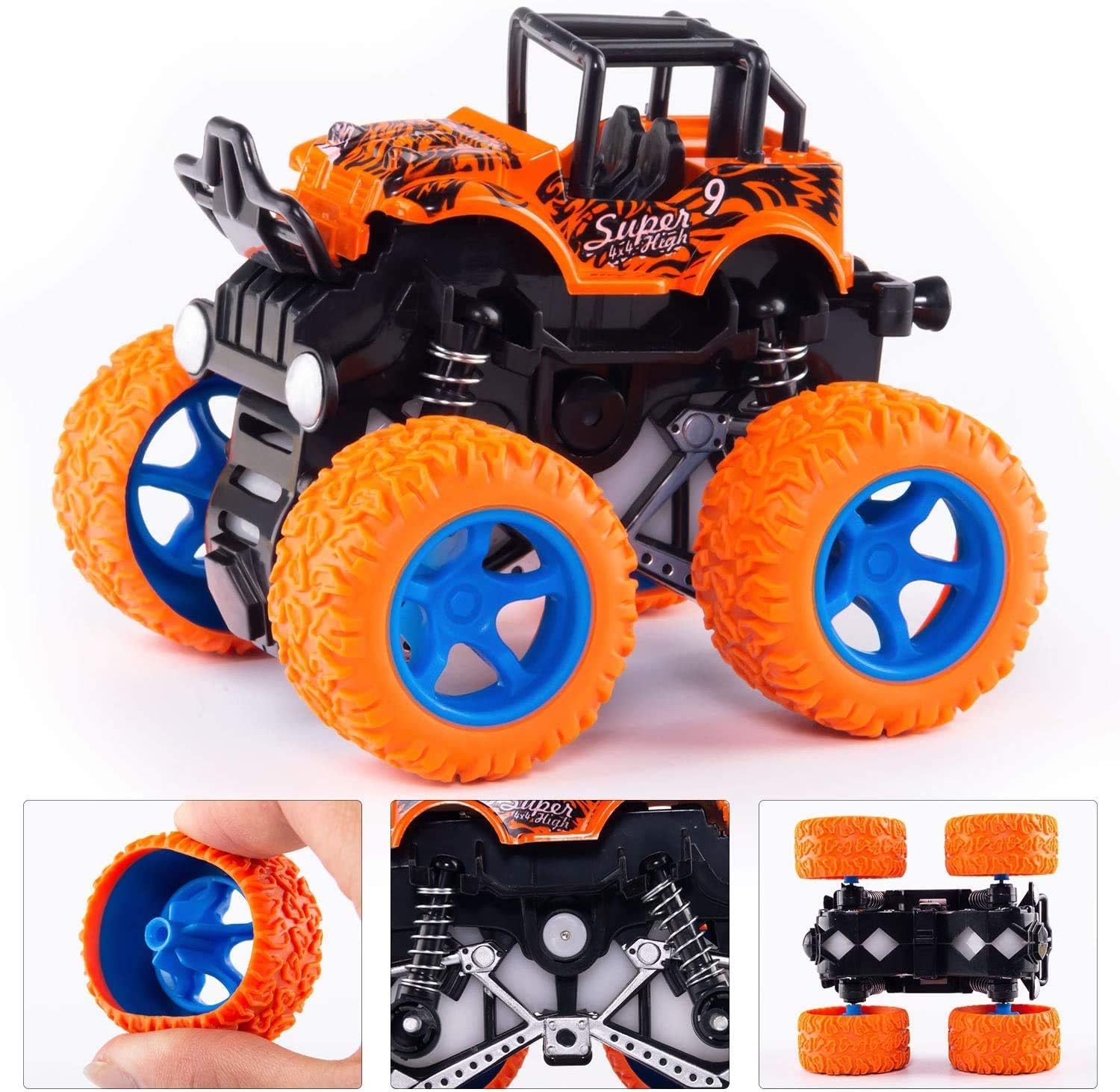 Detalle de ANAOER 4 Pack Monster Trucks: Friction-Powered Pull-Back Toys for Toddlers and Kids