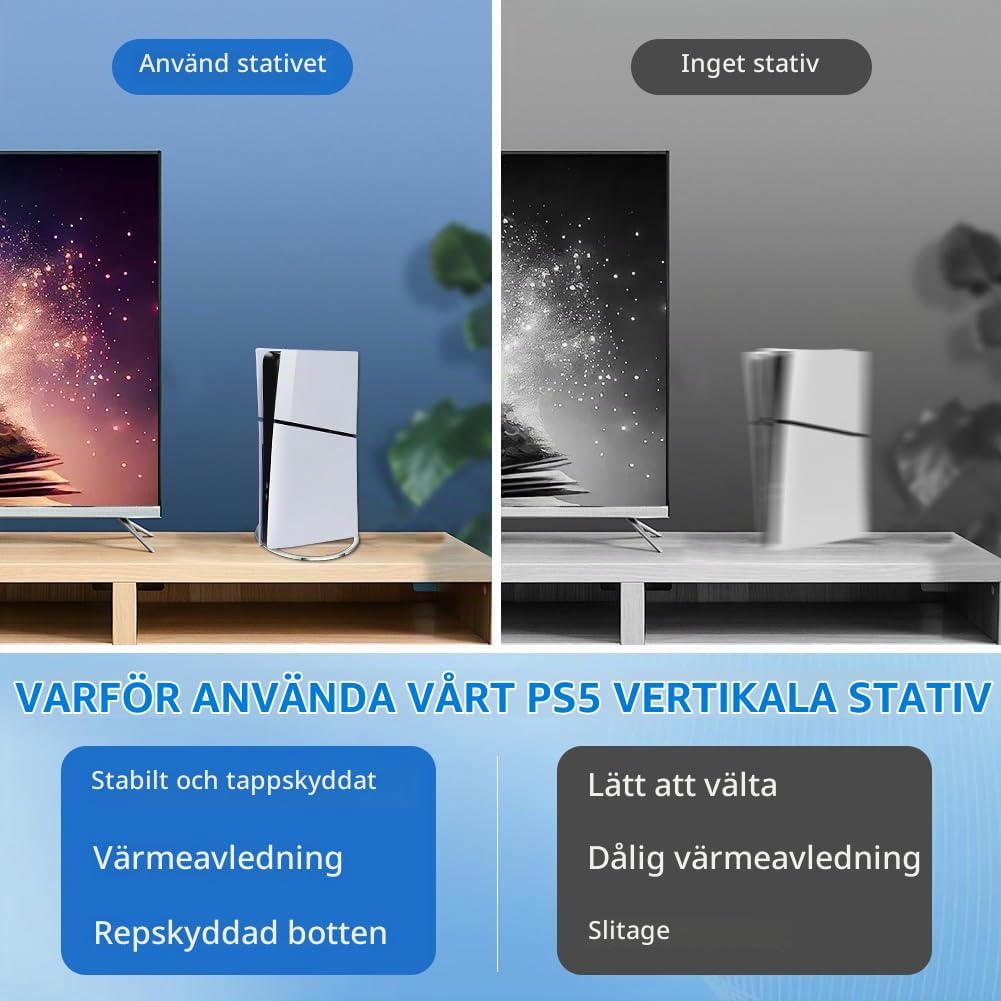 Detalle 2 de AYESY vertikalt PS5-stativ för PS5, Slim och Pro i vit metall och ABS