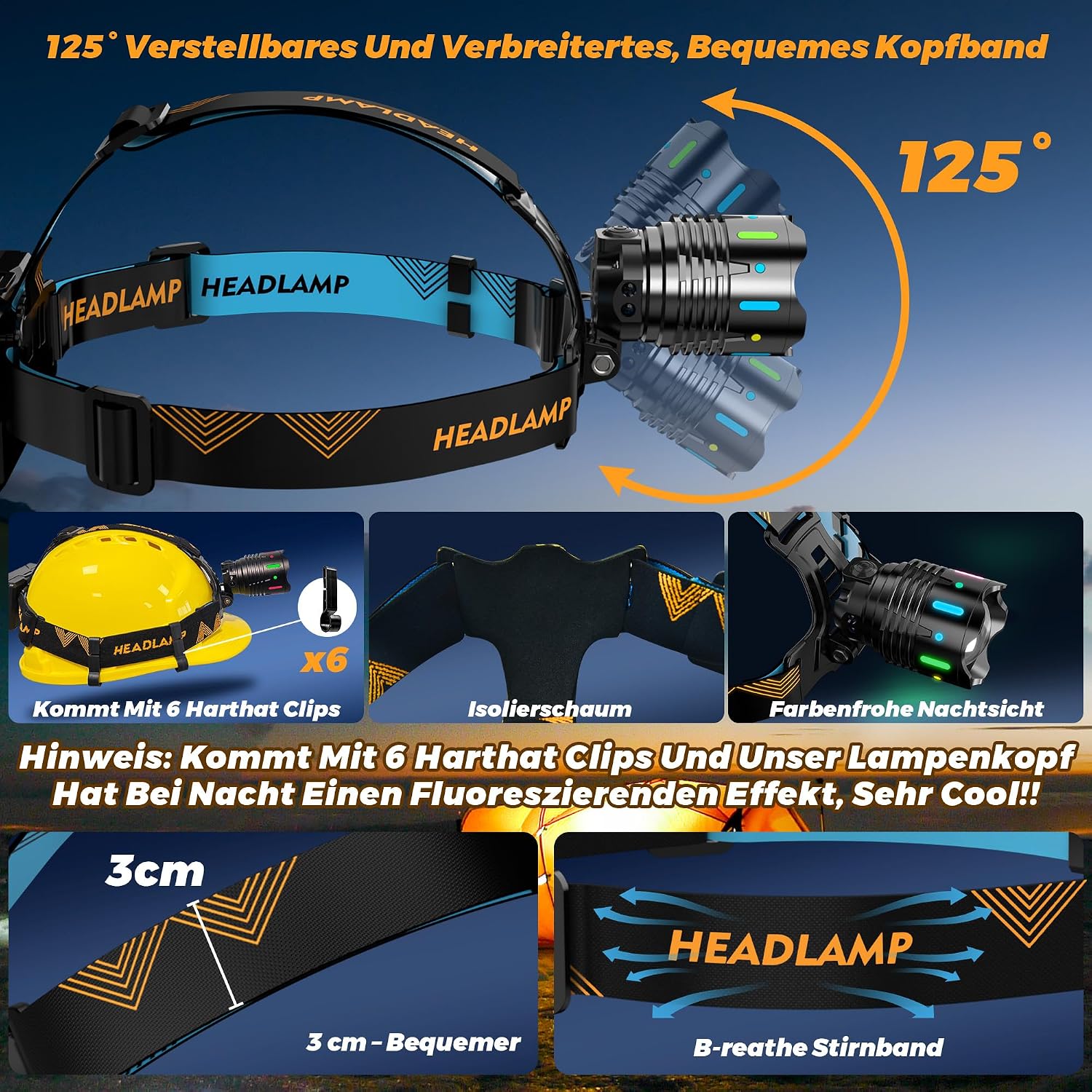 Detalle 2 de XILUO 210000 Lux Stirnlampe mit 12 Modi, verstellbarem Fokus und IP65