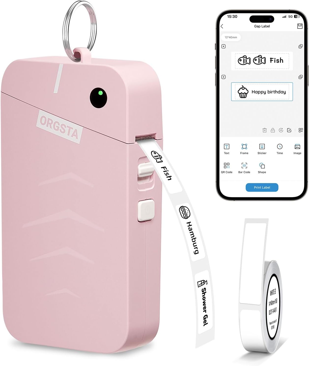 Detalle de ORGSTA S001 Portable Bluetooth Thermal Label Maker, Pink, 203 dpi