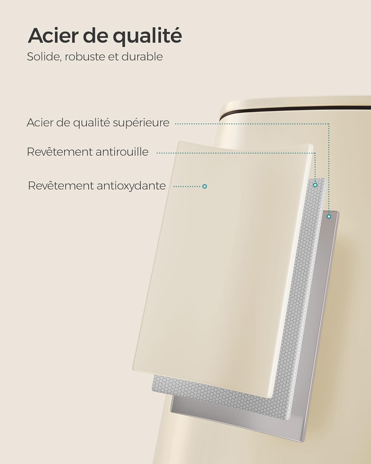 Thumbnail 3 de SONGMICS LTB593A02 – Poubelle de cuisine à pédale 30 L beige sable avec seau intérieur