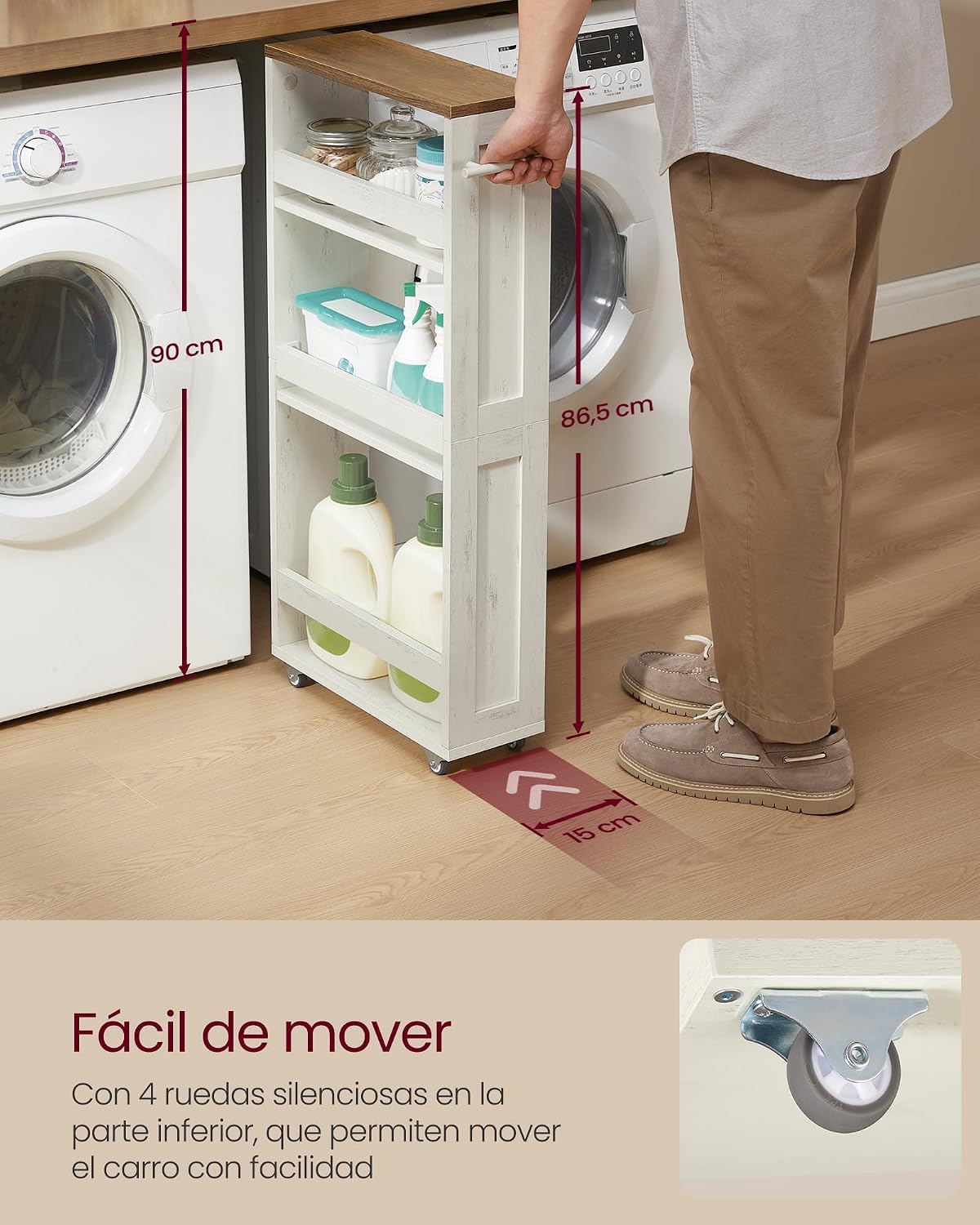 Detalle 2 de VASAGLE LRC050K01 Carrito estrecho 15 cm