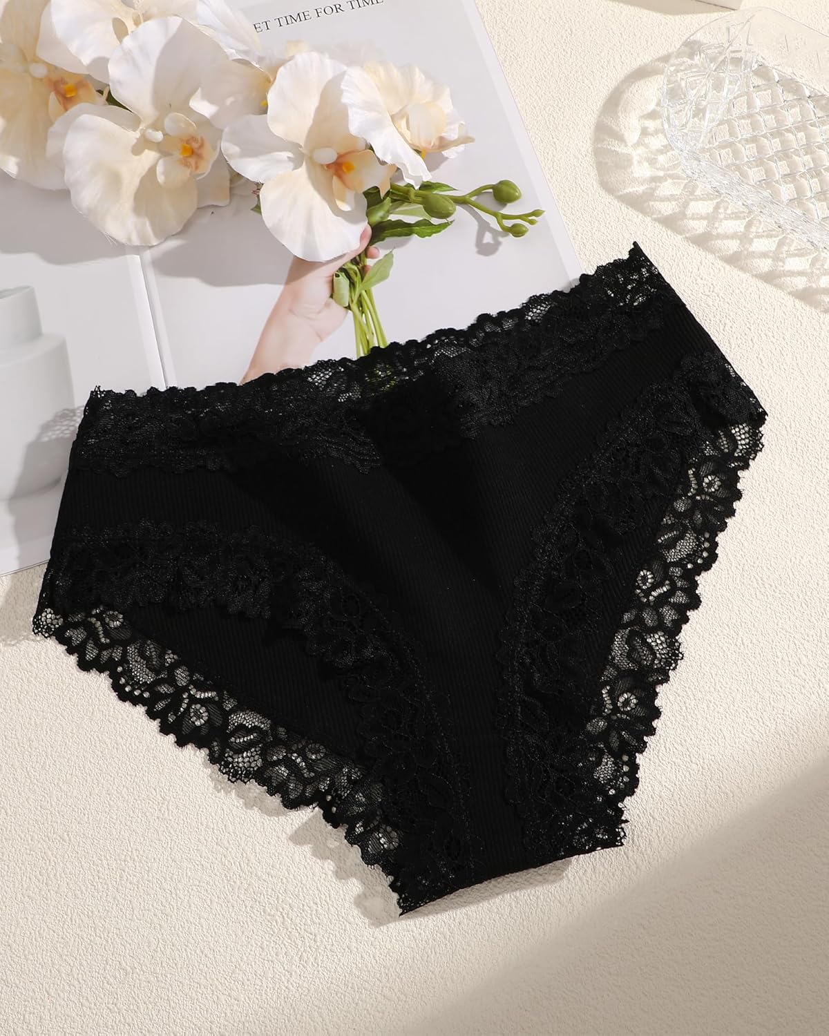 Thumbnail 2 de FINETOO 5 slip da donna in cotone con pizzo, a vita bassa