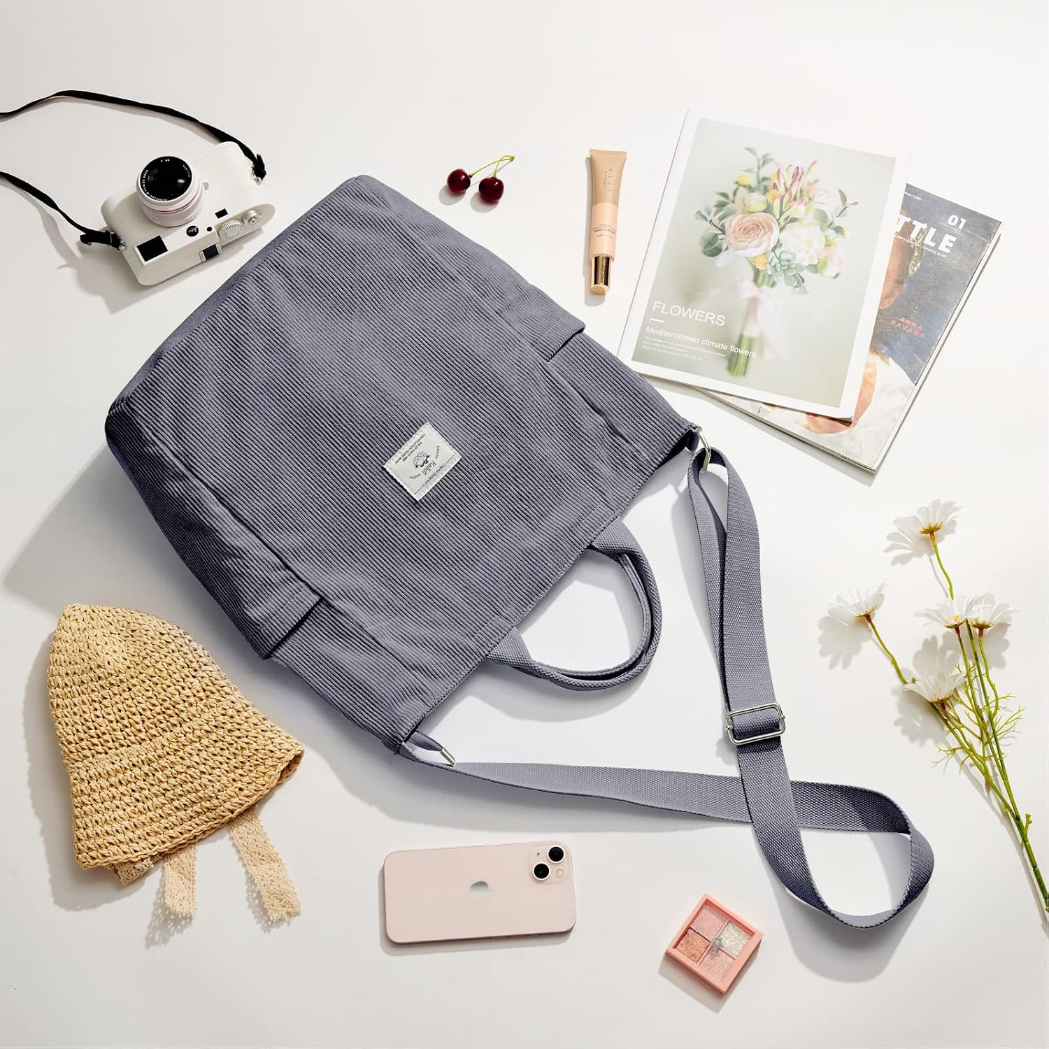 Thumbnail 2 de KALIDI Damen Handtasche Canvas Shopper aus Cord – Shopper Schulter- & Umhängetasche für Alltag, Schule und Einkäufe
