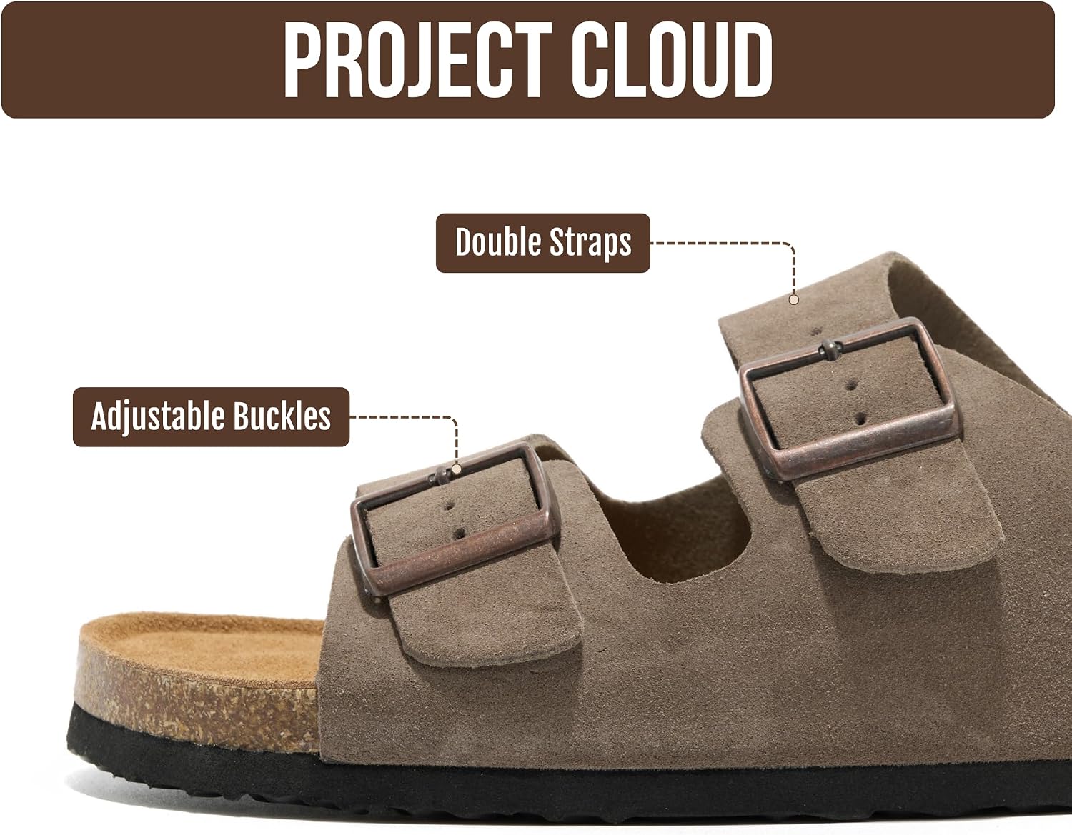 Detalle de Project Cloud Heritage Sandal: 100% Genuine Leather, Memory Foam Insole, Cork Footbed