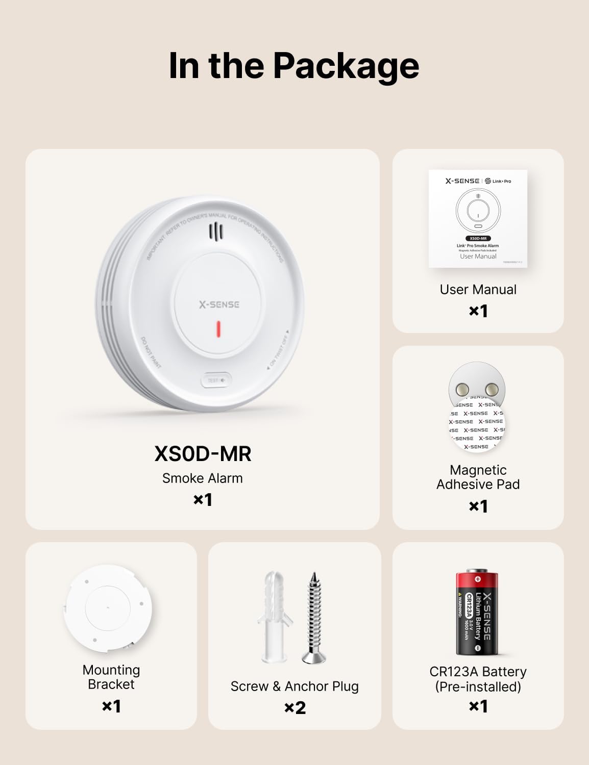 Detalle de X-Sense XS0D-MR Smart Smoke Alarm (with magnetic mount) for home, wireless interlinked, 1-pack