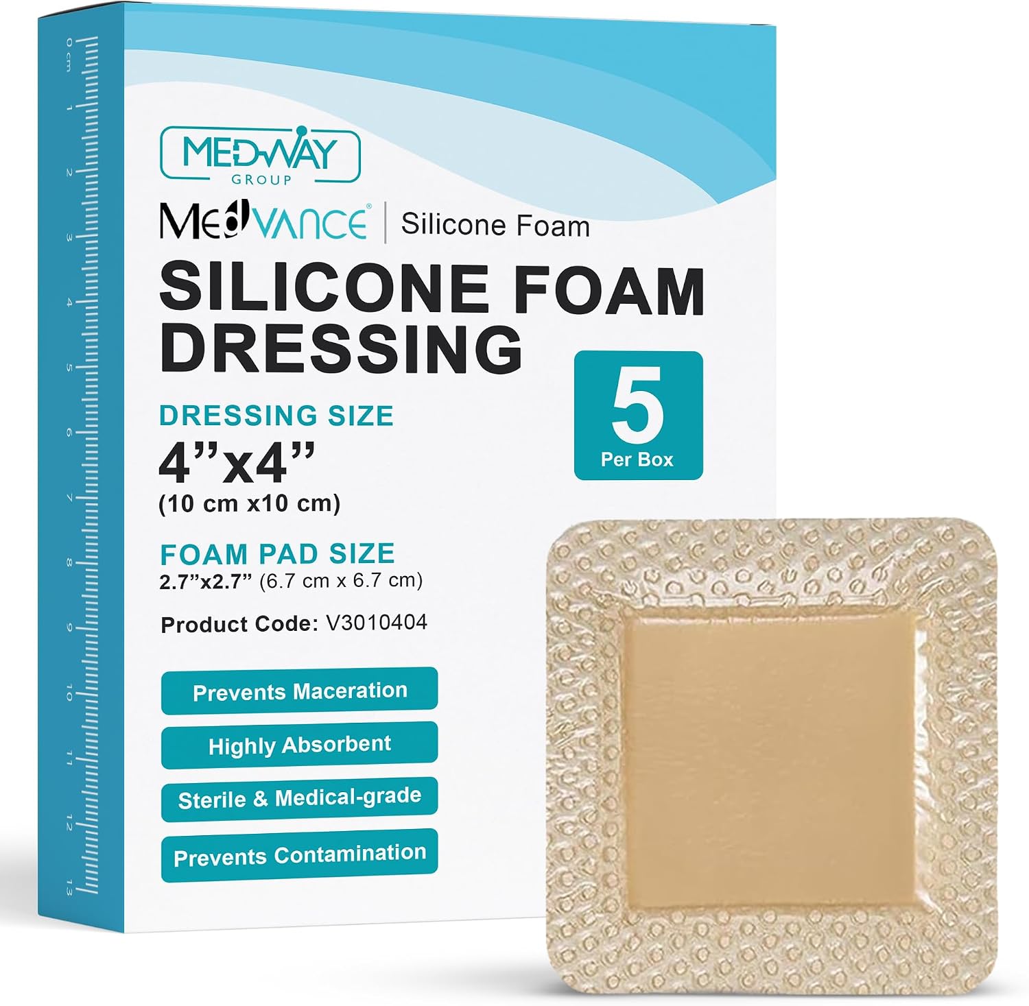 Detalle de MedVance SG_B075N6K9VK_US Silicone Foam Dressing, 4"x4", Box of 5