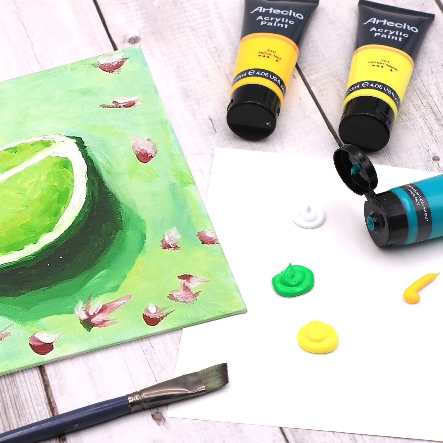Detalle de Artecho Professional Acrylic Paint Set – 8 Primary Colours (120ml Tubes)