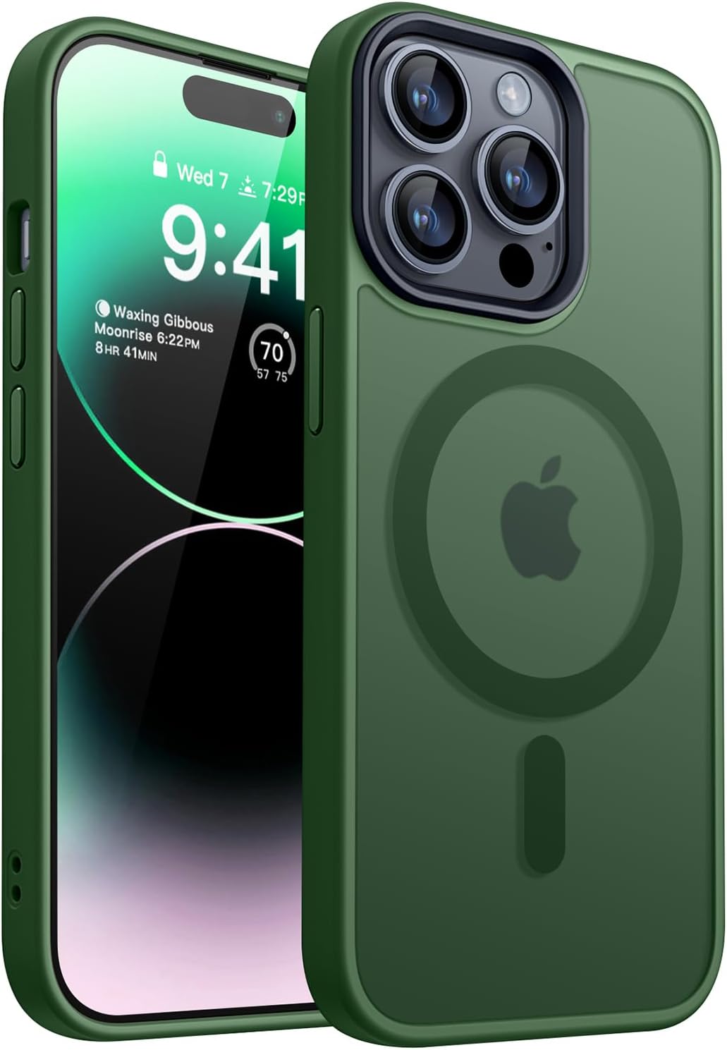 Detalle de CANSHN Cover Magnetica Opaca per iPhone 14 Pro – Verde Scuro, MagSafe, Protezione Antiurto e Materiale Bayer