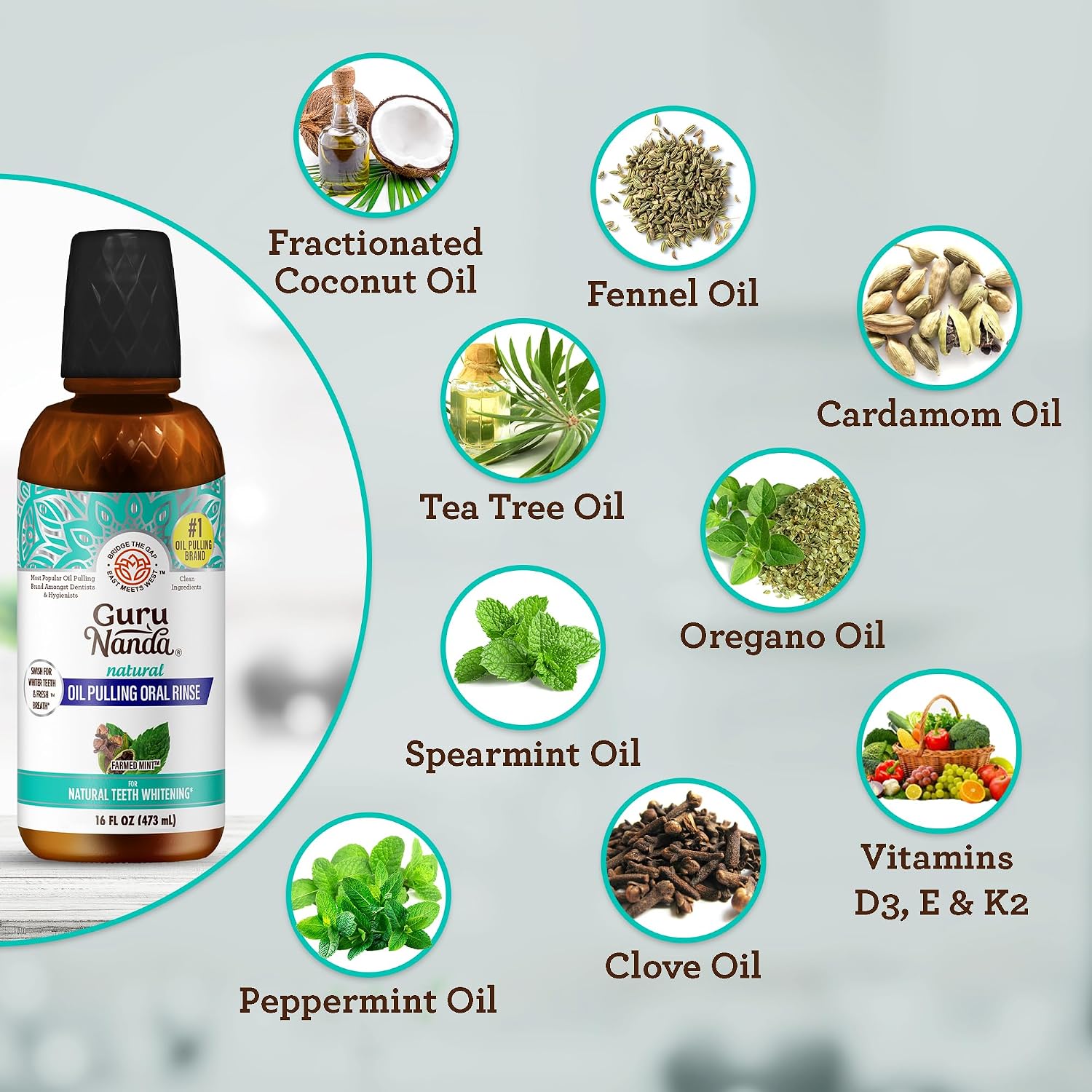 Detalle 2 de GuruNanda Oil Pulling Mouthwash, 16 fl oz