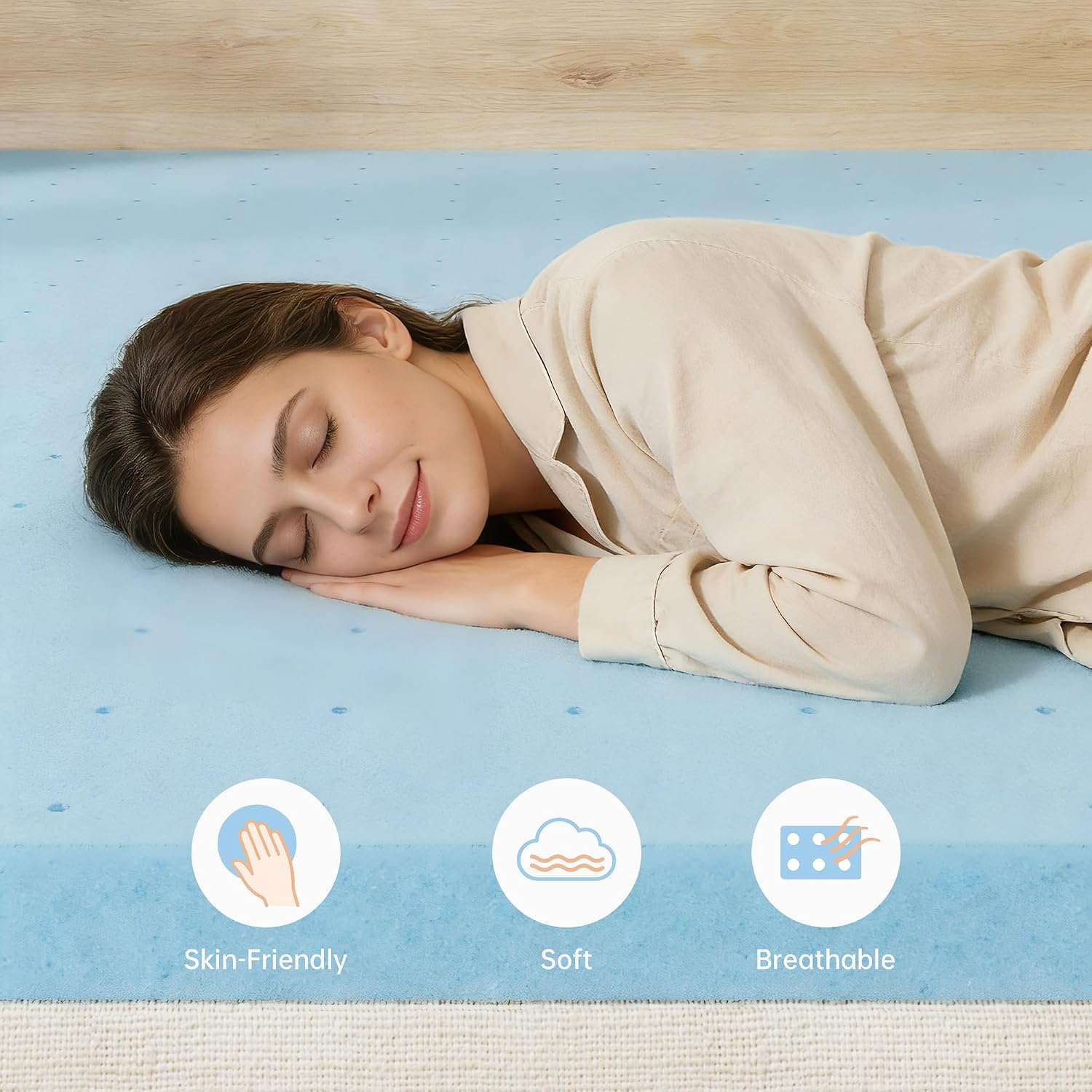 Detalle de TeQsli Memory Foam Mattress Topper, 3 Inch