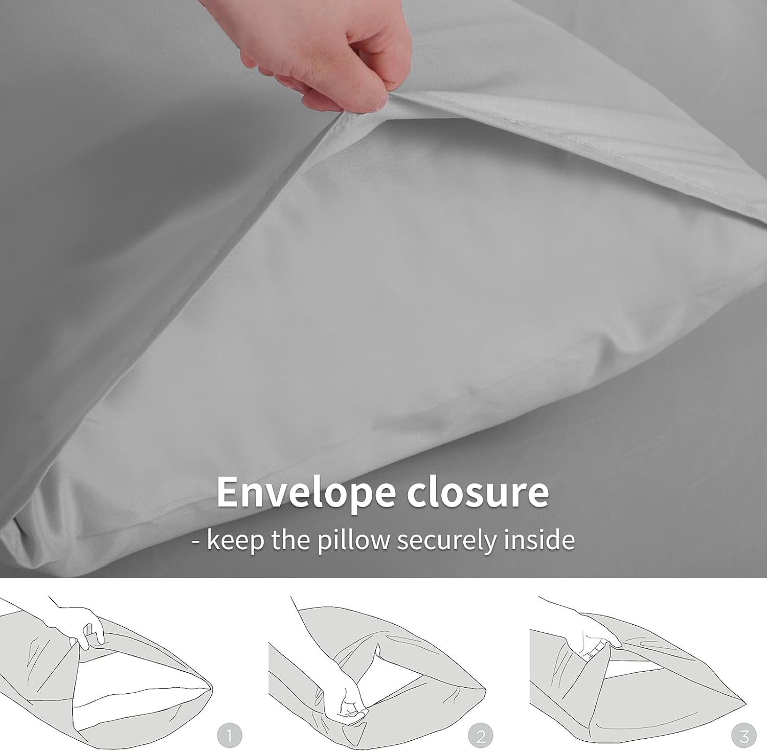 Thumbnail 6 de RUIKASI light grey pillow cases (4-pack) with envelope closure, breathable brushed microfiber, 50x75 cm