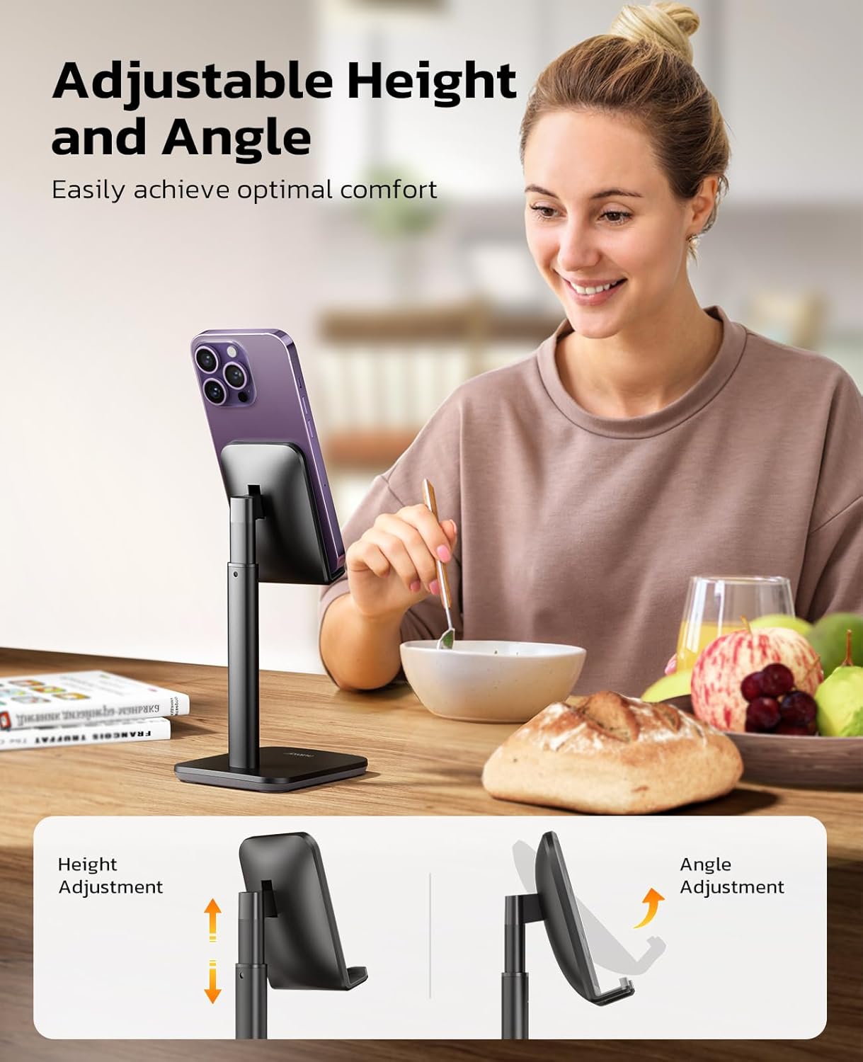 Thumbnail 2 de Nulaxy Phone Stand (T1) – height and angle adjustable desk cradle for phones 4–8 inches, black