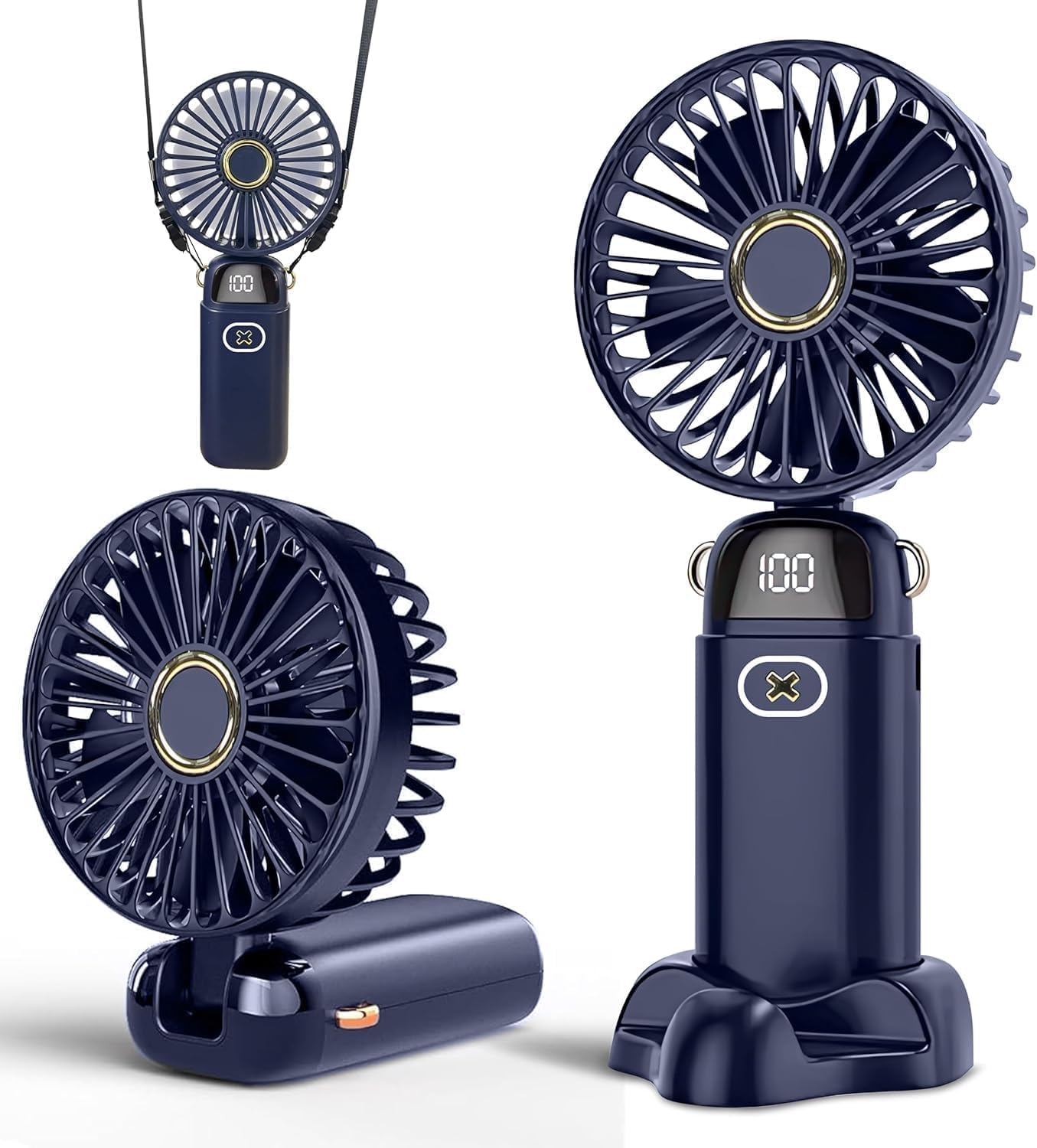 Detalle de EcoNour Portable Handheld Turbo Fan – 5 Gear High Speed, 3000mAh Battery, Black