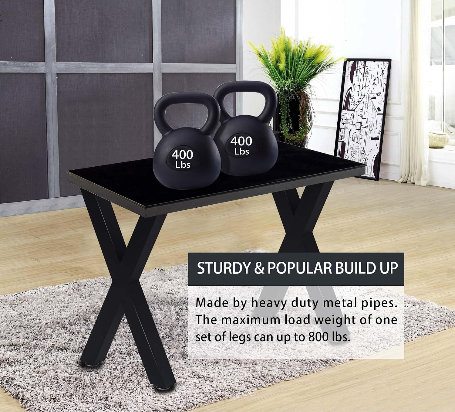 Thumbnail 4 de Telakeni FPLX-02 40-Inch X-Shape Metal Table Legs with Adjustable Feet