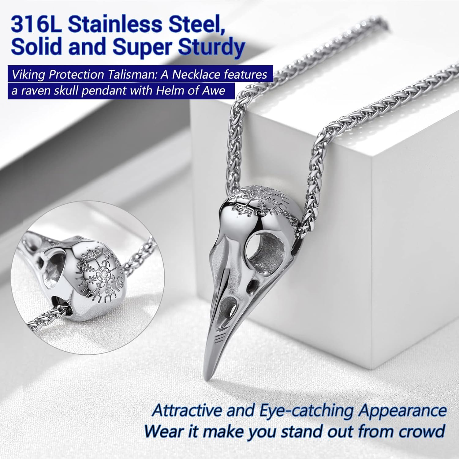 Thumbnail 4 de PROSTEEL Collier homme corbeau Viking en acier inoxydable 316L, plaqué or/noir