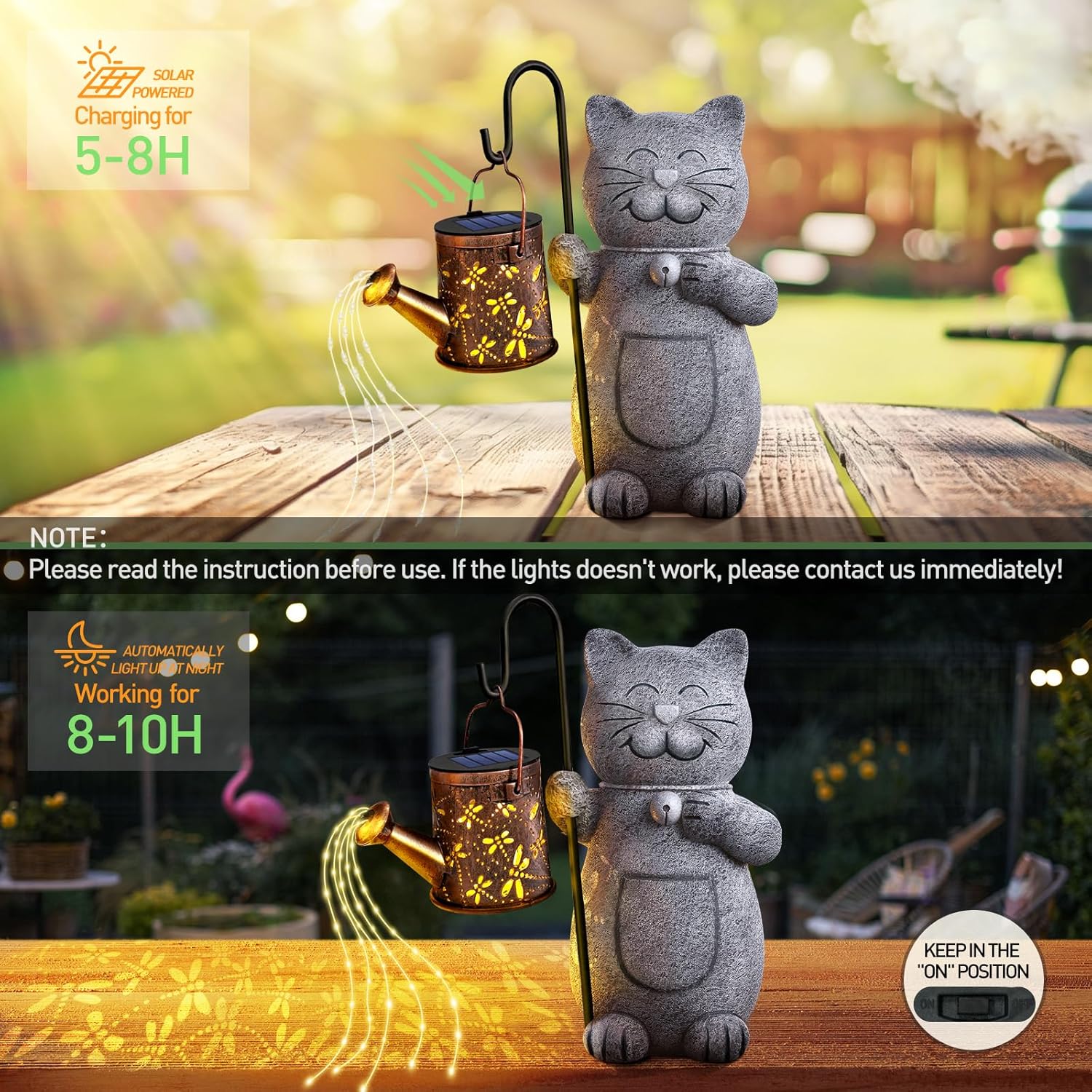 Thumbnail 1 de Hinshark Cat Garden Ornament with Solar Lantern