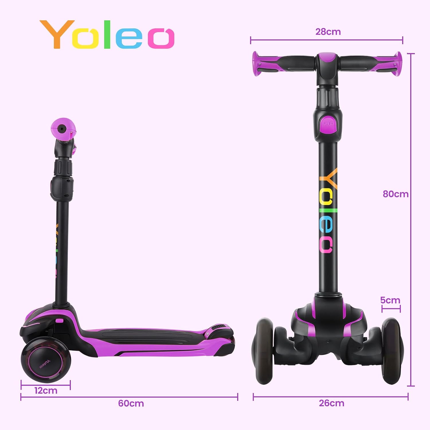 Thumbnail 6 de YOLEO Roller Kinder – verstellbarer Kinderroller mit leuchtenden Rädern und schützender Dreiecksstruktur