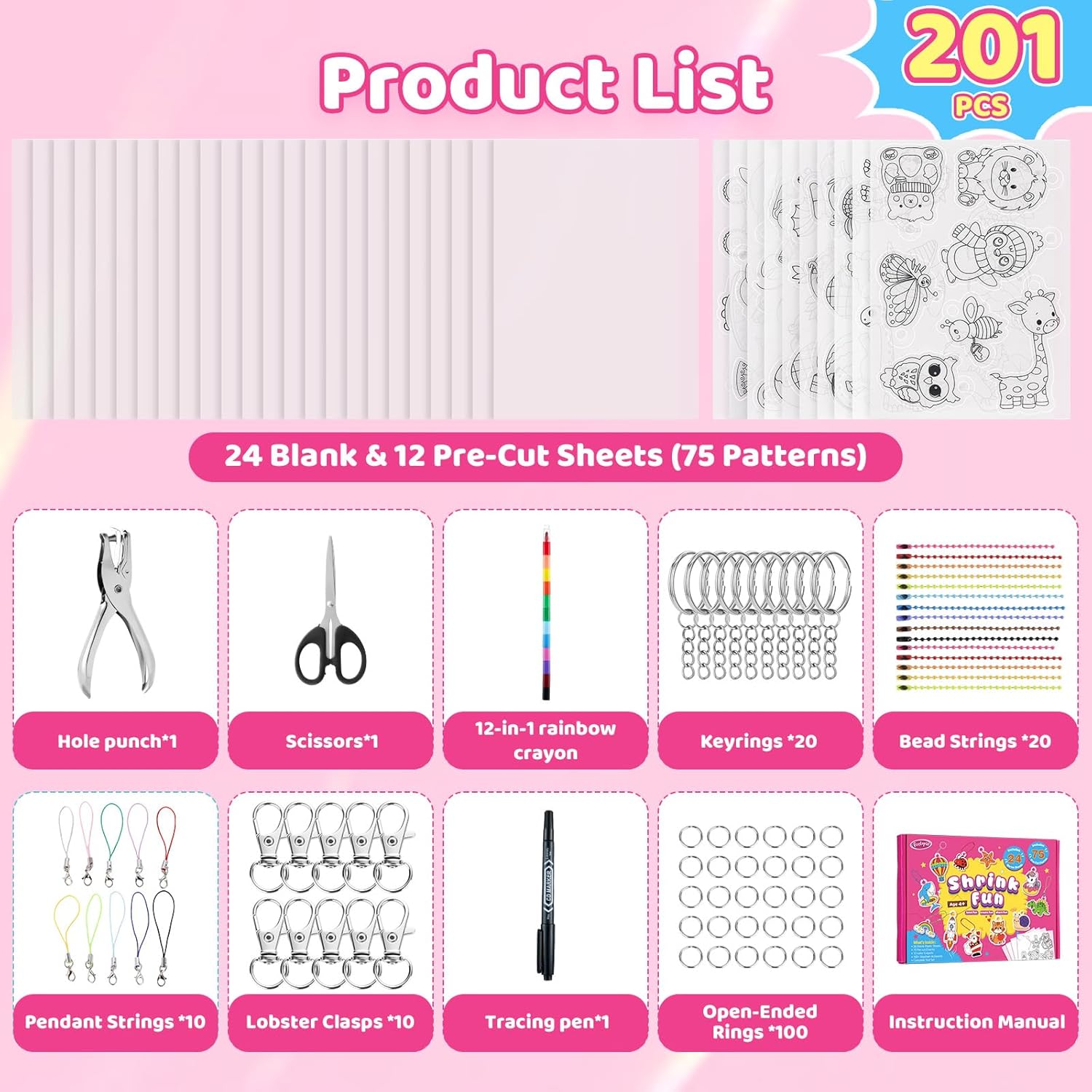 Thumbnail 2 de Funtopia Schrumpffolie-Set mit 201 Teilen – vorgeschnittene Motive, Blanko-Folien & Zubehör