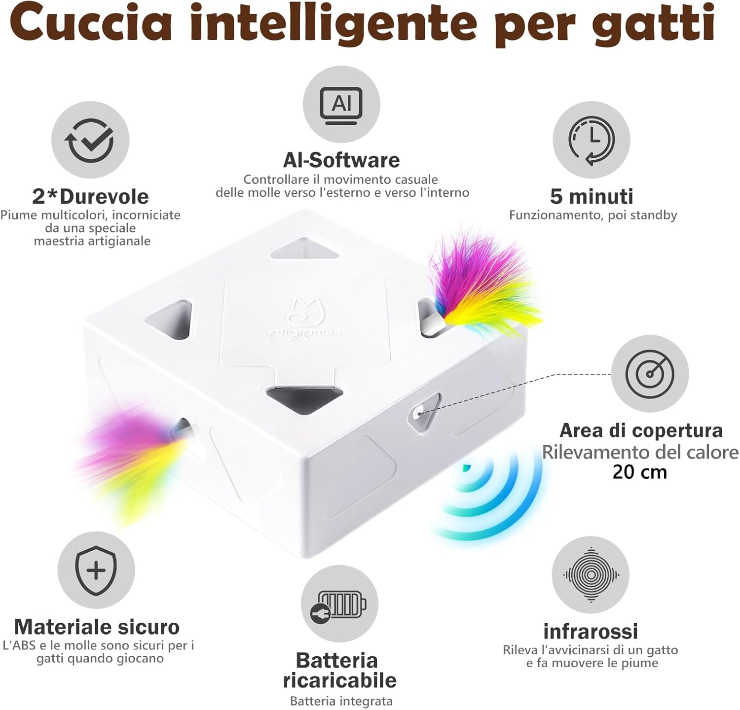 Detalle de Migipaws Giocattolo per gatti: giocattolo interattivo automatico con 7 fori a forma di topolino