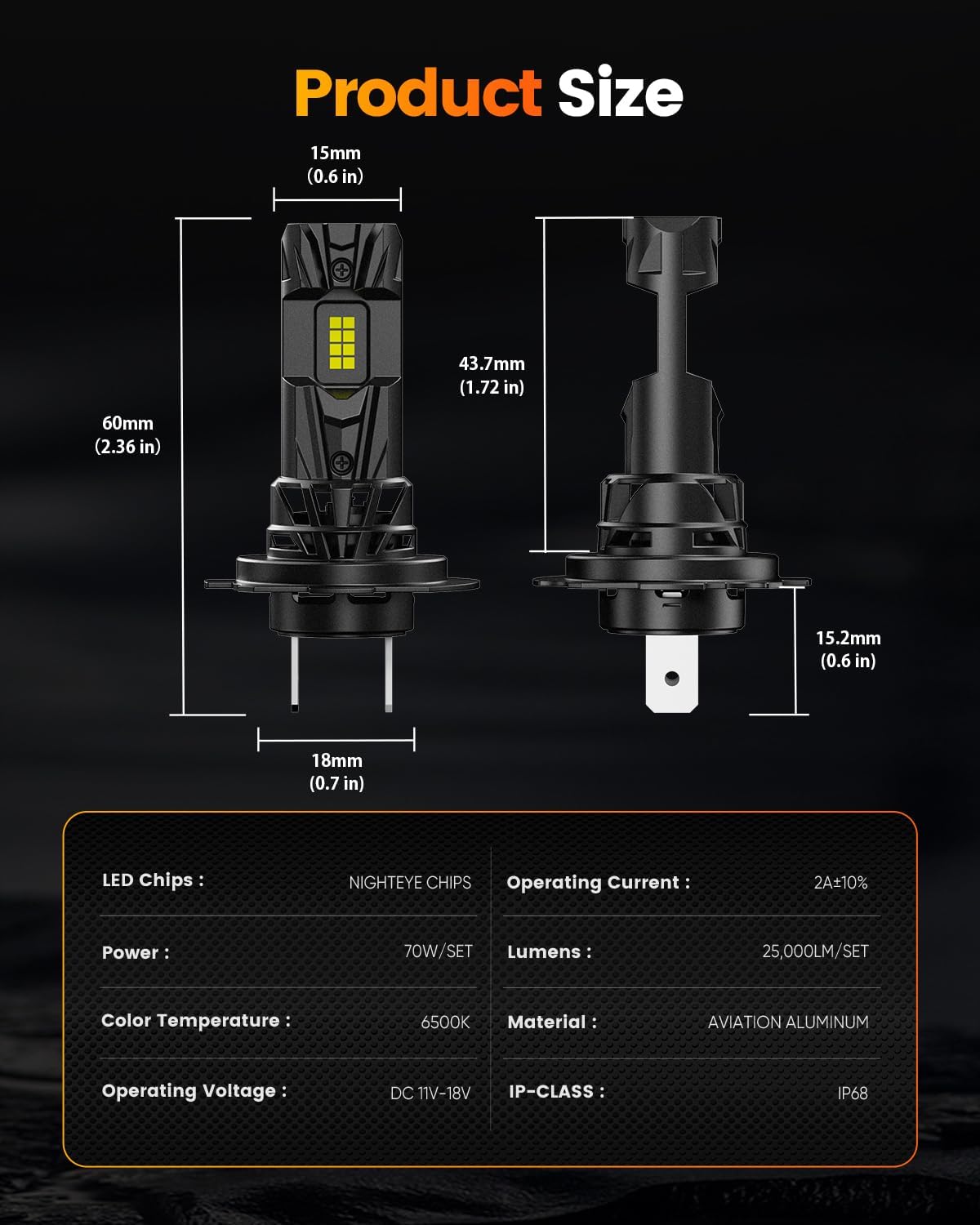 Thumbnail 6 de NIGHTEYE H7 LED Headlight Bulb (IP68, 6500K) – Plug-and-Play pack of 2