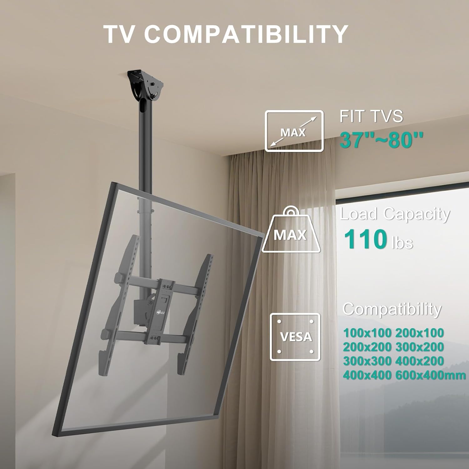 Detalle 2 de WALI Ceiling TV Mount for 37–80-Inch TVs