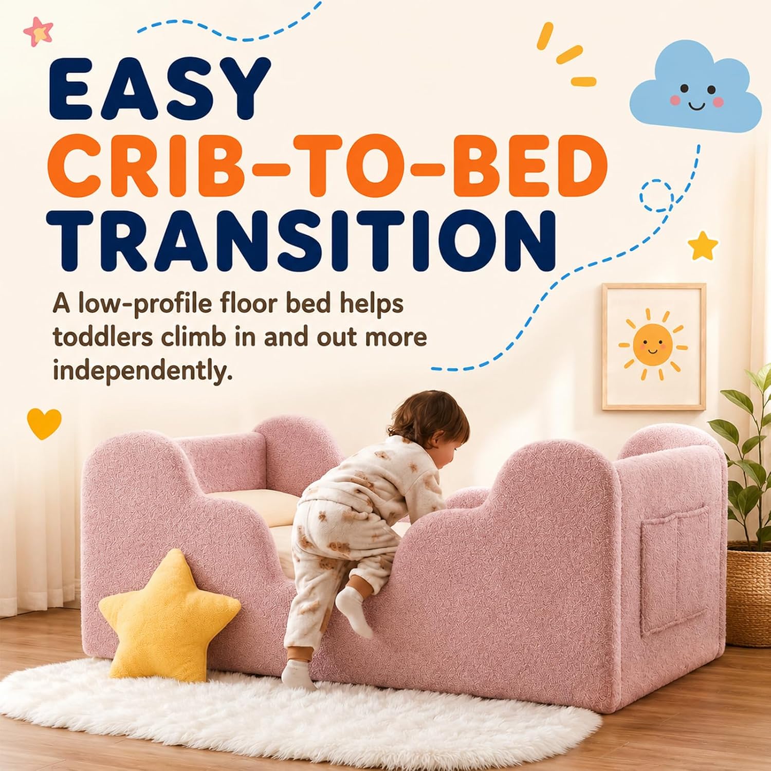 Thumbnail 6 de Ancelny Toddler Floor Bed, Pink Montessori Bed with Removable Rails