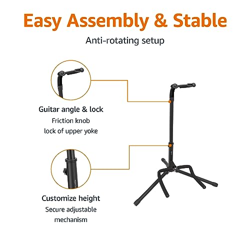 Detalle de Amazon Basics Height Adjustable Foldable Guitar Stand with Secure Support
