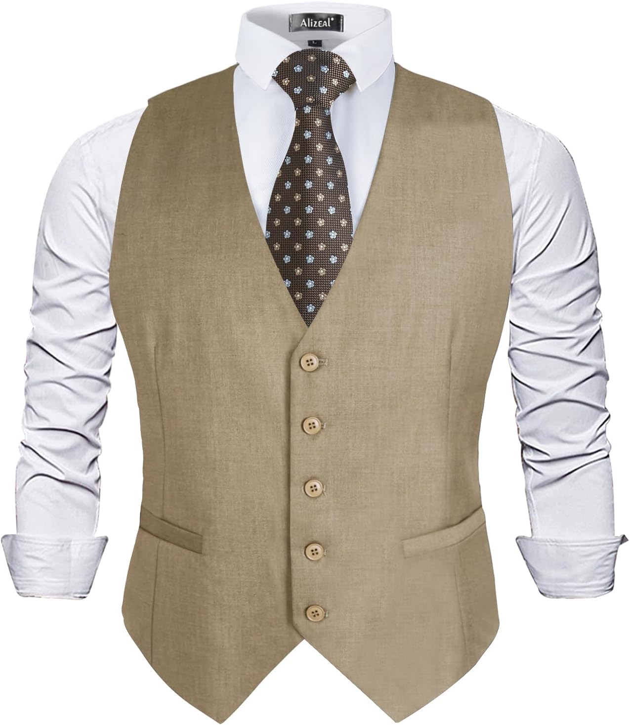 Alizeal Mens Classic Solid Colour Suit Vest (Regular Fit) Waistcoat