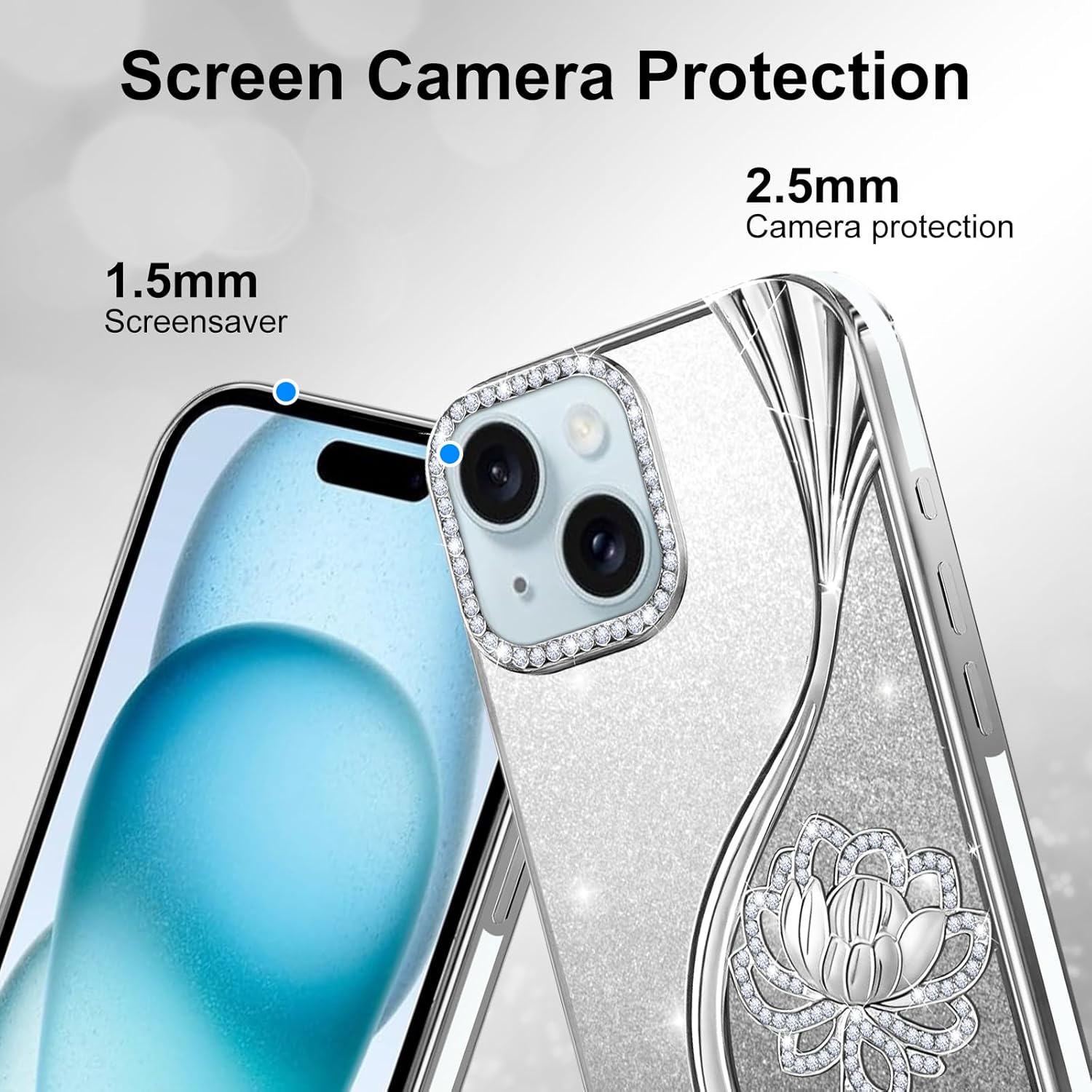 Thumbnail 4 de LEVIOSA Floral Glitter Case for iPhone 15 – Slim TPU protective cover in Silver
