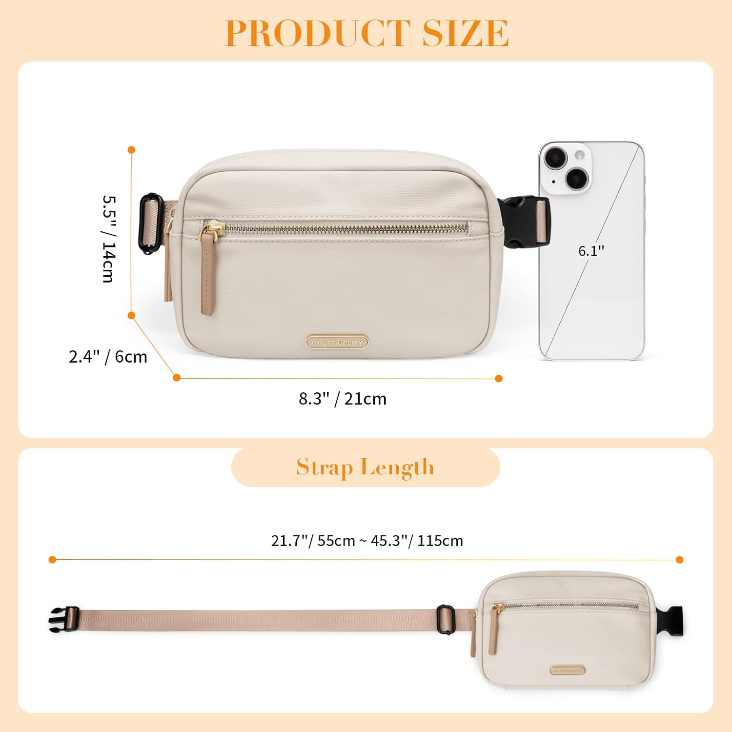 Detalle de GOLF QUALTY crossbody belt bag, Apricot