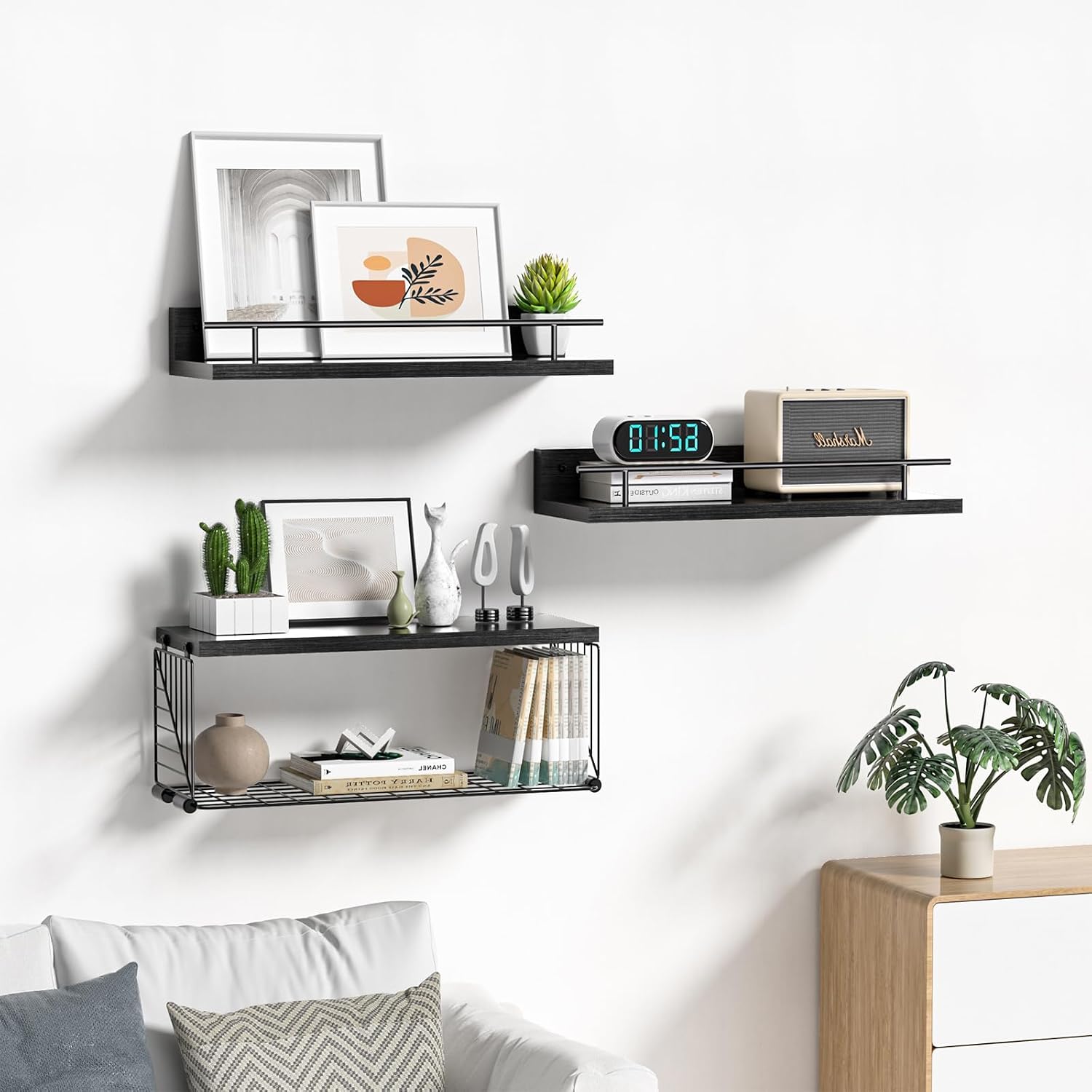 Thumbnail 6 de KOWSINDE Art deco Bathroom Shelves with Wire Basket and Metal Guardrail