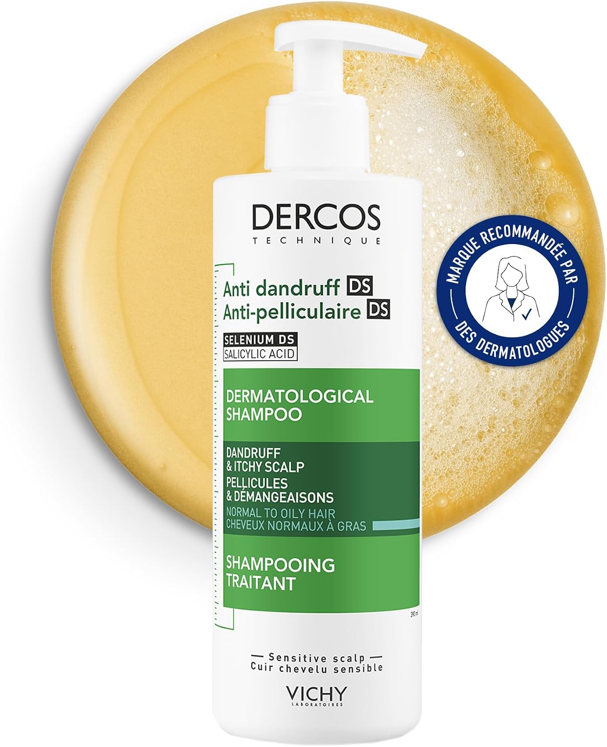 Detalle de VICHY DERCOS Shampooing Anti-Pelliculaire DS – Cheveux Normaux à Gras, Microbiome et Sélénium DS
