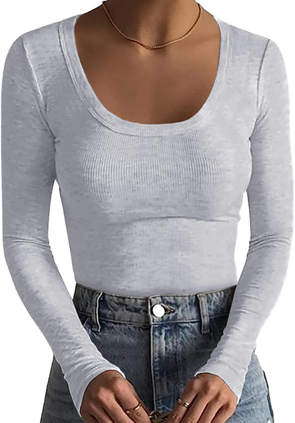 Detalle de Basicspace Damen Tops Tiefer U-Ausschnitt