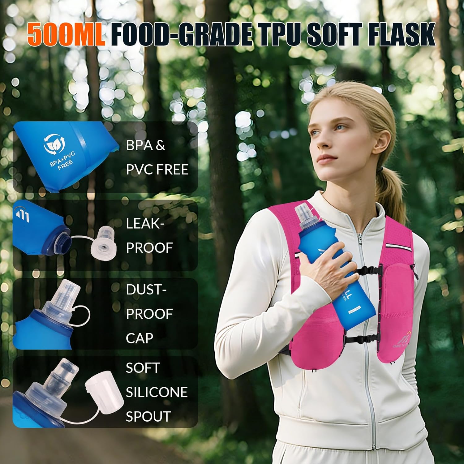 Thumbnail 2 de ONETOALL Running Vest with Detachable Chest Strap and 2L Water Capacity (Reflective, Lightweight 150g)