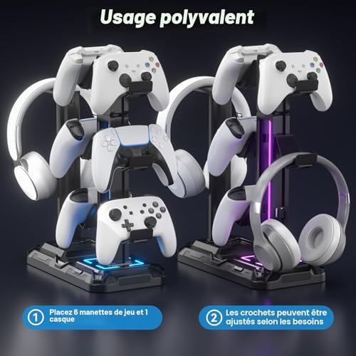 Detalle de KDD Support de Casque avec 9 Modes d'Éclairage et Porte-Accessoires Universel