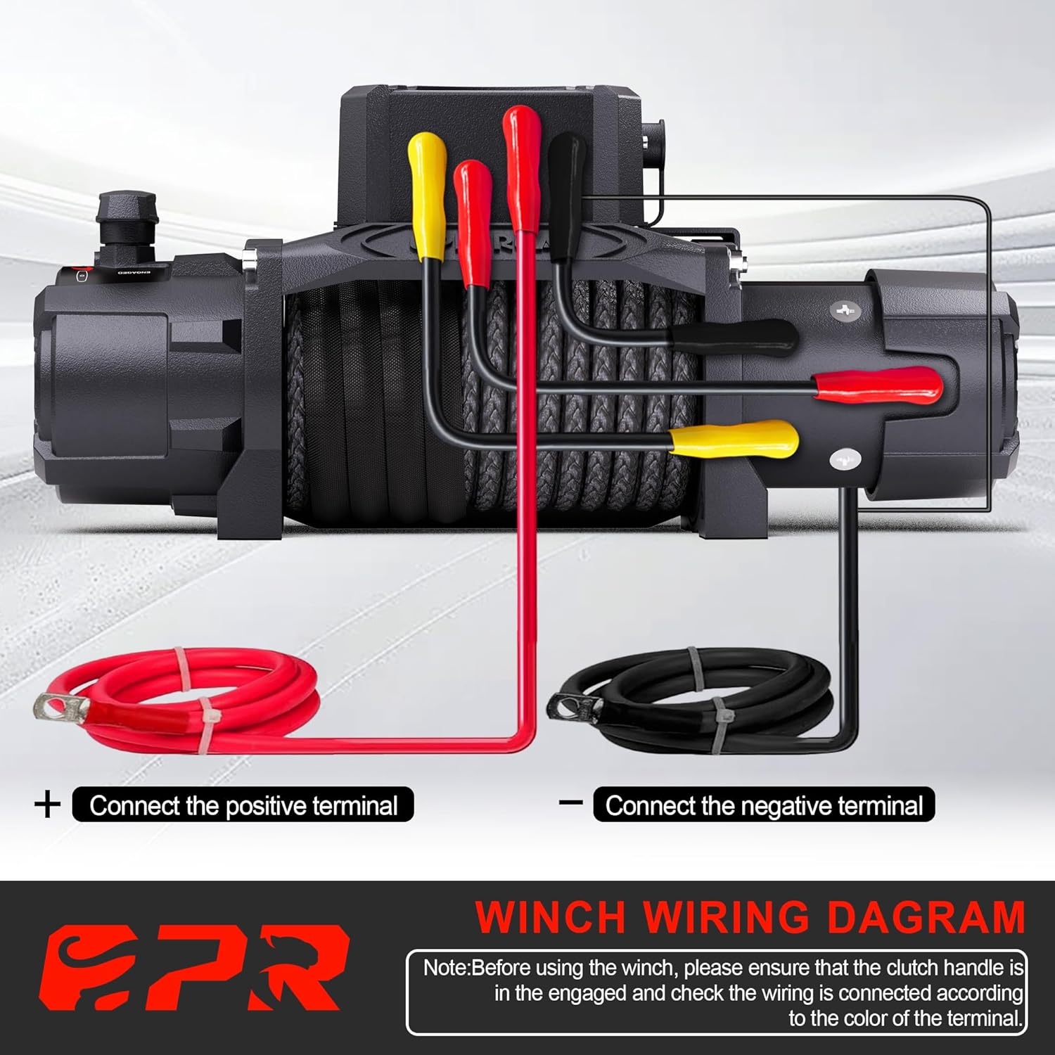 Detalle de OPENROAD 13500 lbs Synthetic Rope Recovery Winch with 2 Wireless Remotes for Jeeps, SUVs, Trucks, and Trailers (IP68, 12V) – Panther Series