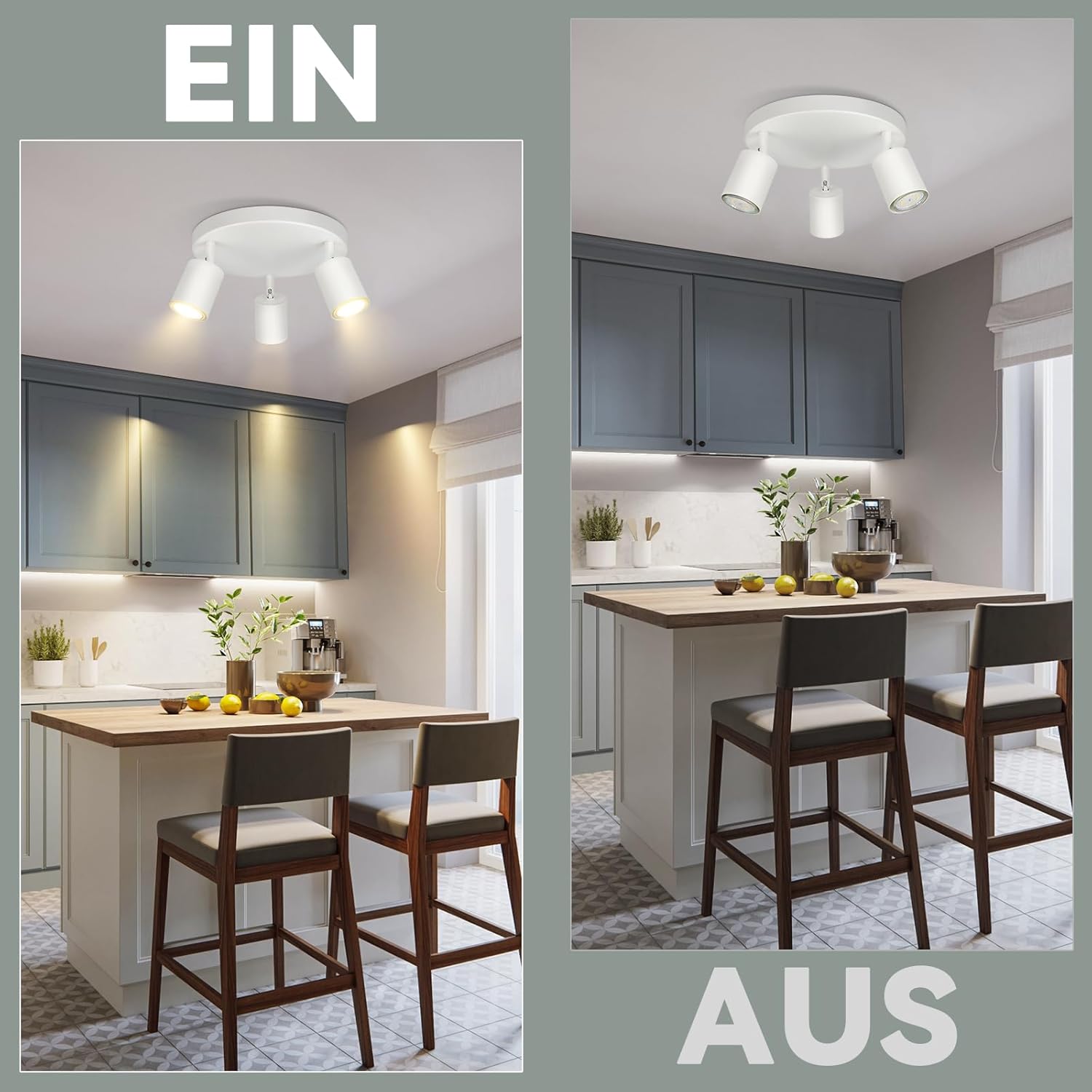 Thumbnail 3 de Homefire Deckenstrahler 3-flammig Deckenlampe Rund mit 350° Schwenkbarkeit – GU10 LED, Weiß