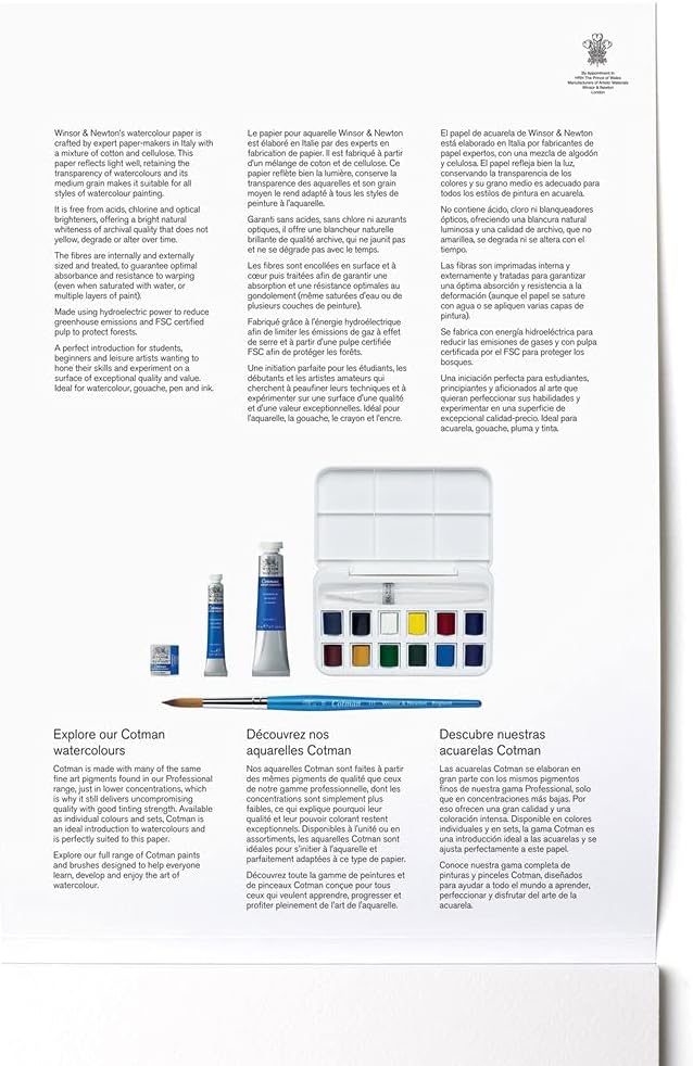 Detalle de Winsor & Newton Papier Mélange 25% Coton Aquarelle Bloc Grain Fin 300G - A4, 12 Feuilles