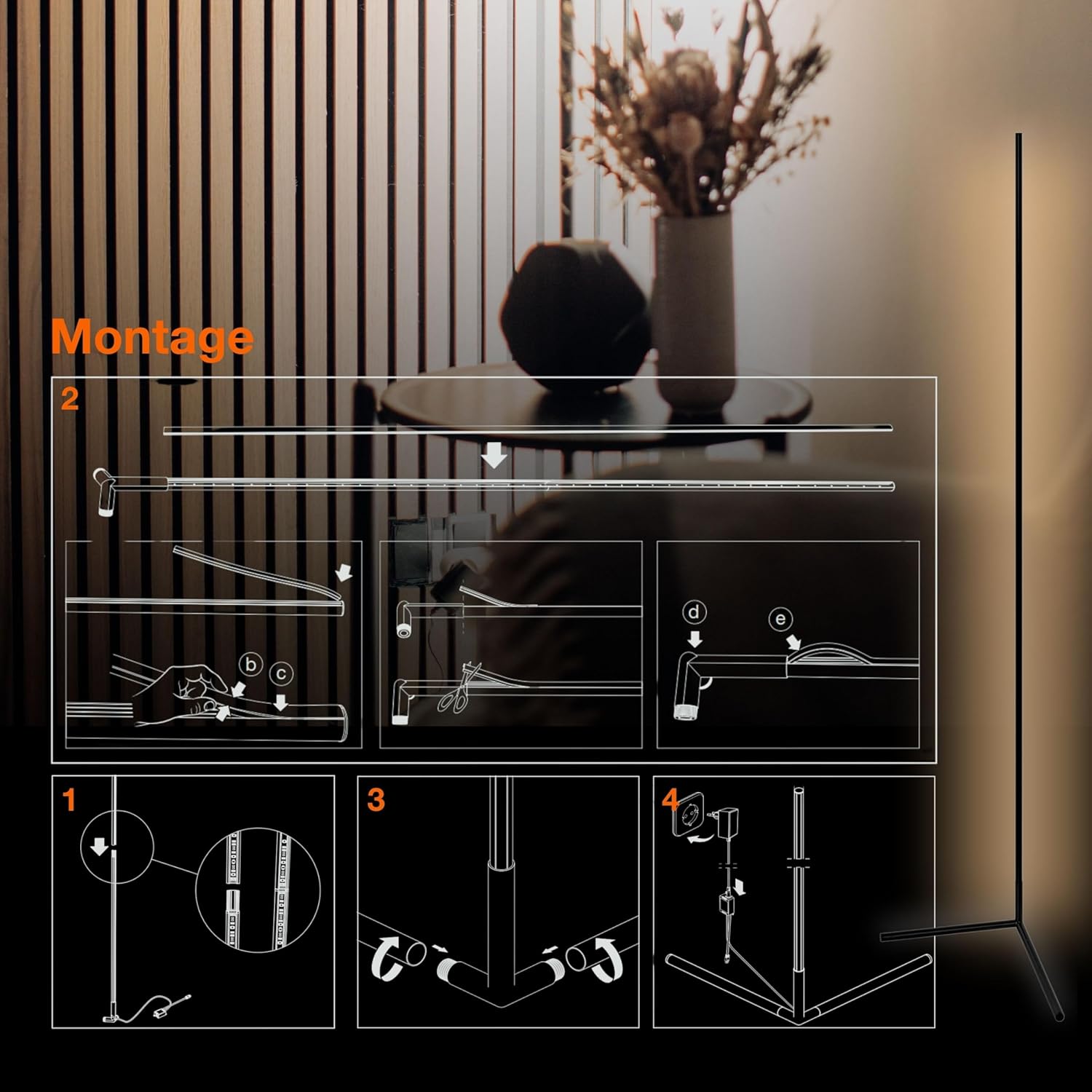 Thumbnail 3 de Osram Matter over Wifi Floor Corner LED Stehleuchte 2000mm – RGBW, 20W, WLAN, Fernbedienung, Schwarz
