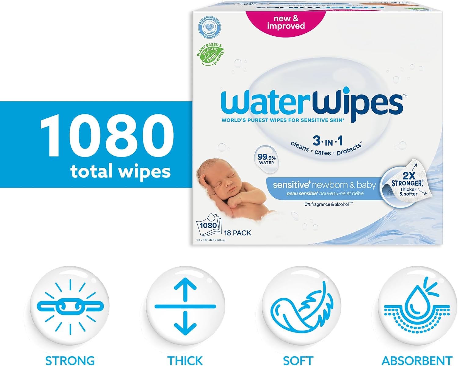 Detalle 2 de WaterWipes Sensitive+ Newborn & Baby Wipes 1080