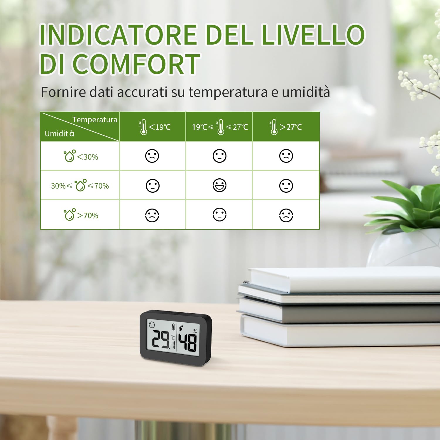 Thumbnail 5 de DOOMAY Mini igrometro termometro da interno con lettura digitale e conversione °C/°F (4,5 cm)